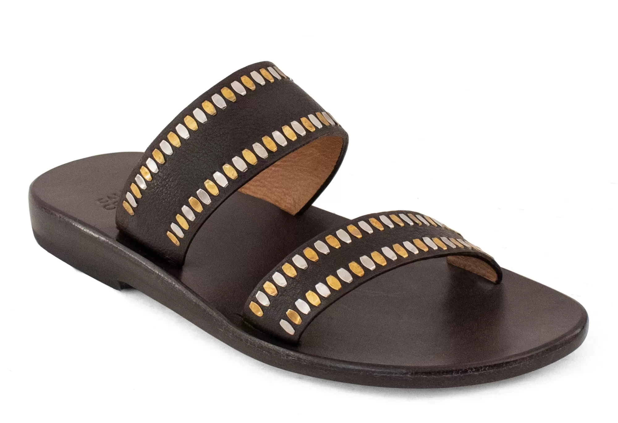 Calleen Cordero Adella Sandal Brown Leather w/ Brass & Nickel Discount