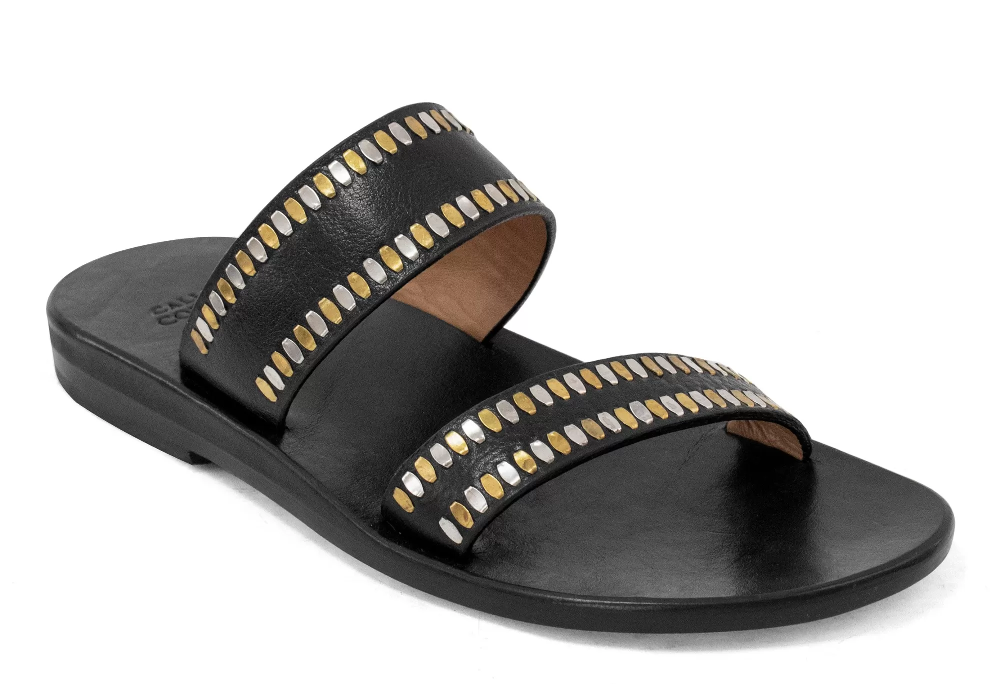 Calleen Cordero Adella Sandal Black Saratoga w/ Brass & Nickel Online