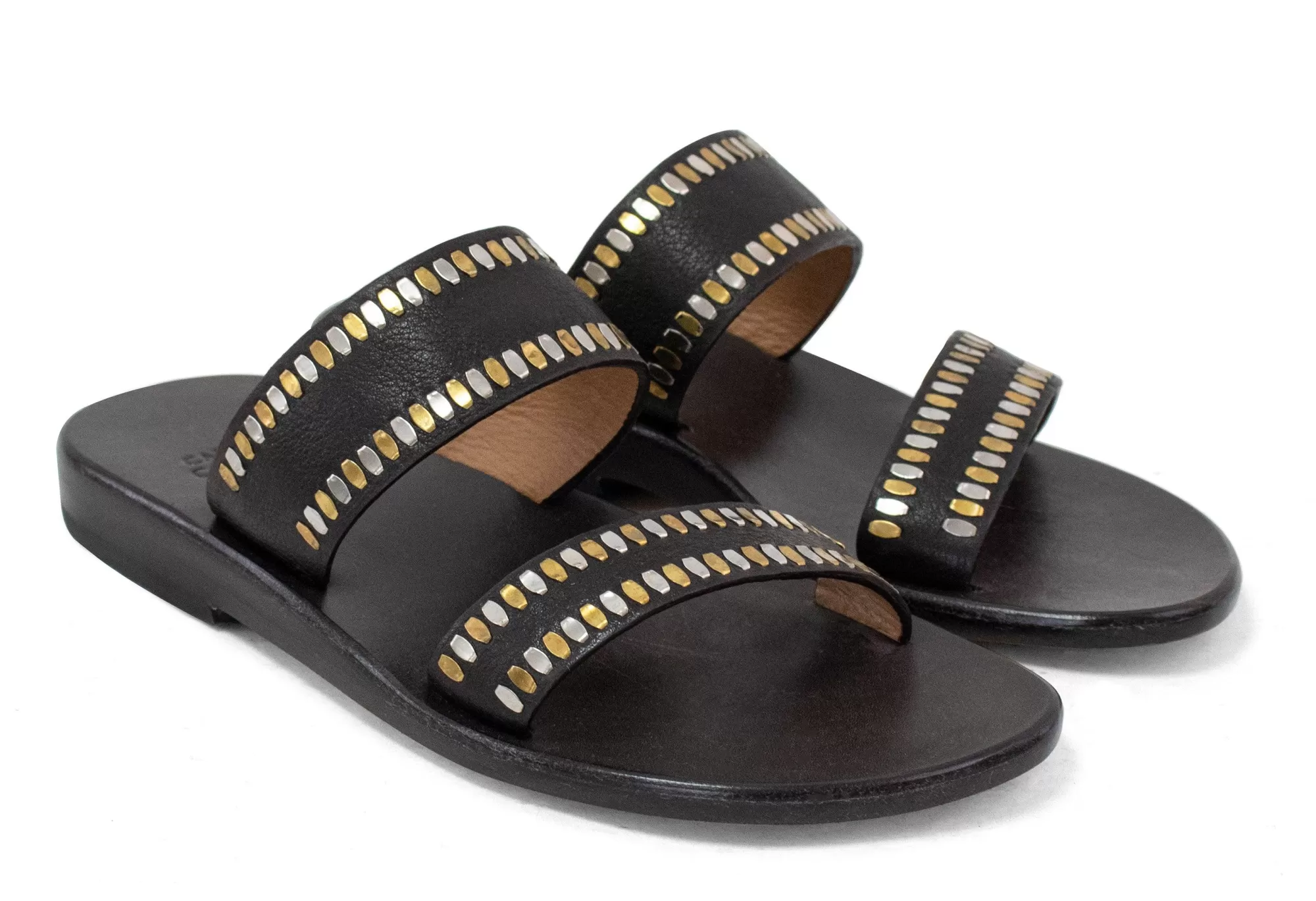 Calleen Cordero Adella Sandal Brown Leather w/ Brass & Nickel Discount