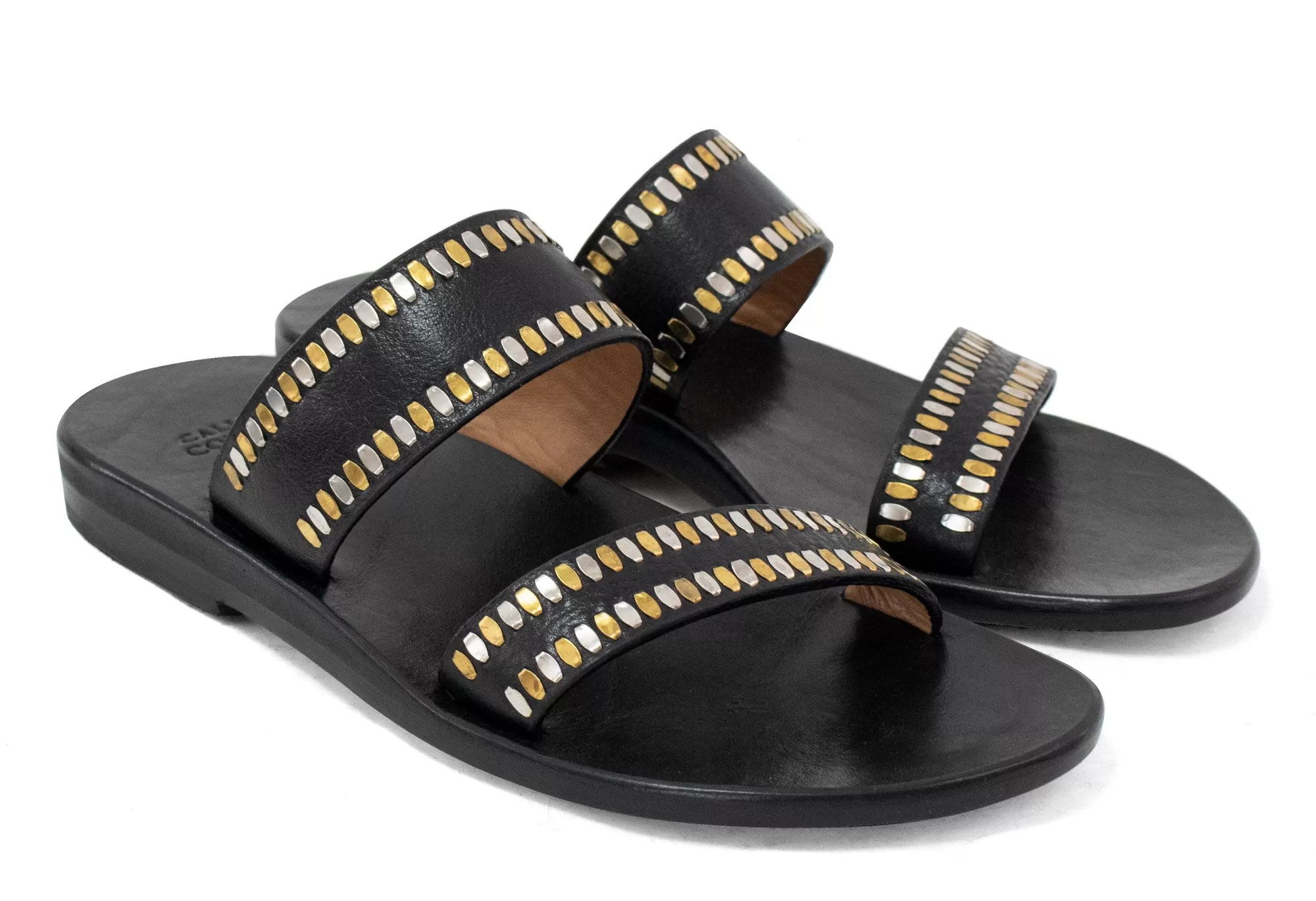 Calleen Cordero Adella Sandal Black Saratoga w/ Brass & Nickel Online