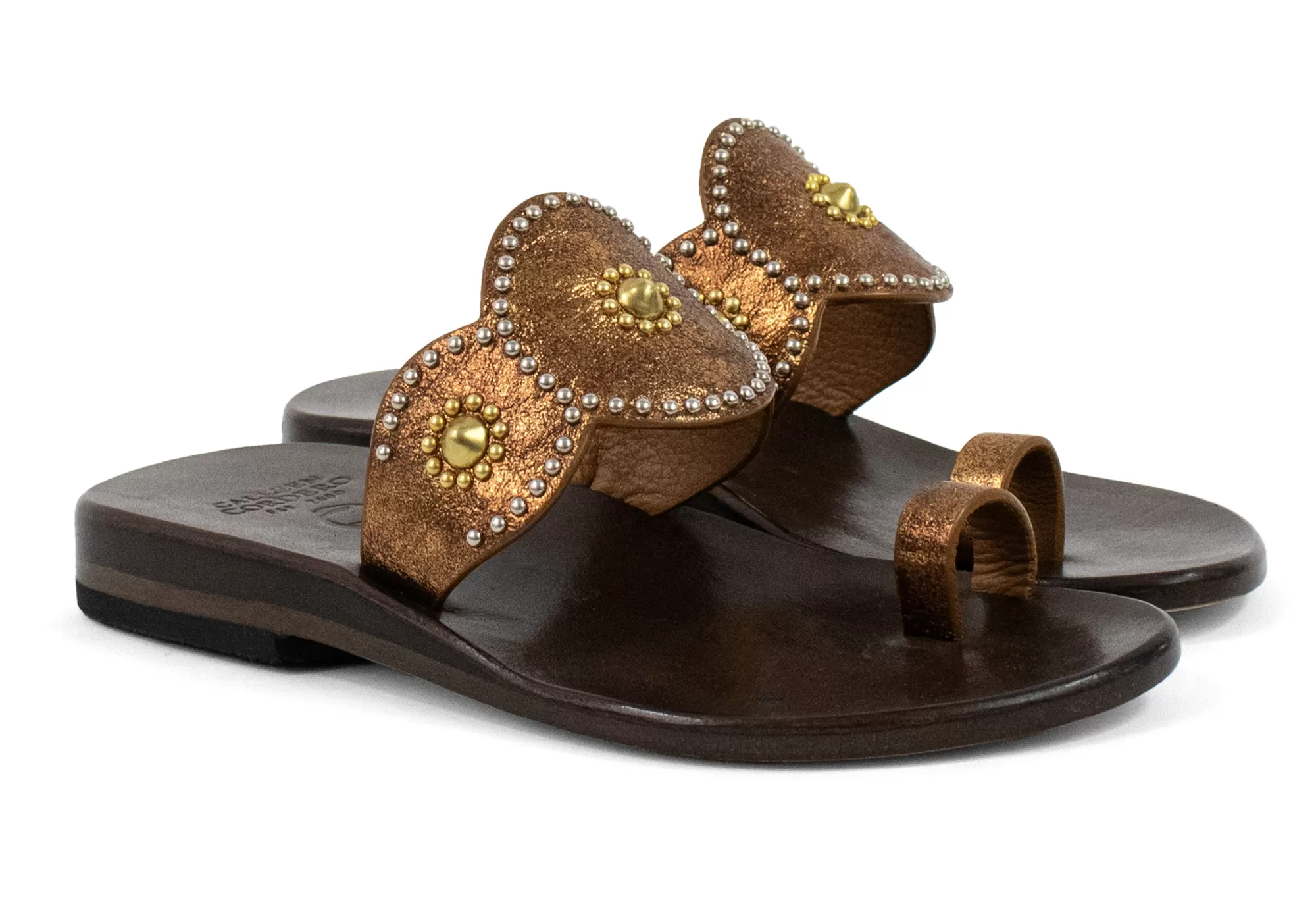 Calleen Cordero Alina Sandal Otago Tobacco w/Brass & Nickel Art Discount