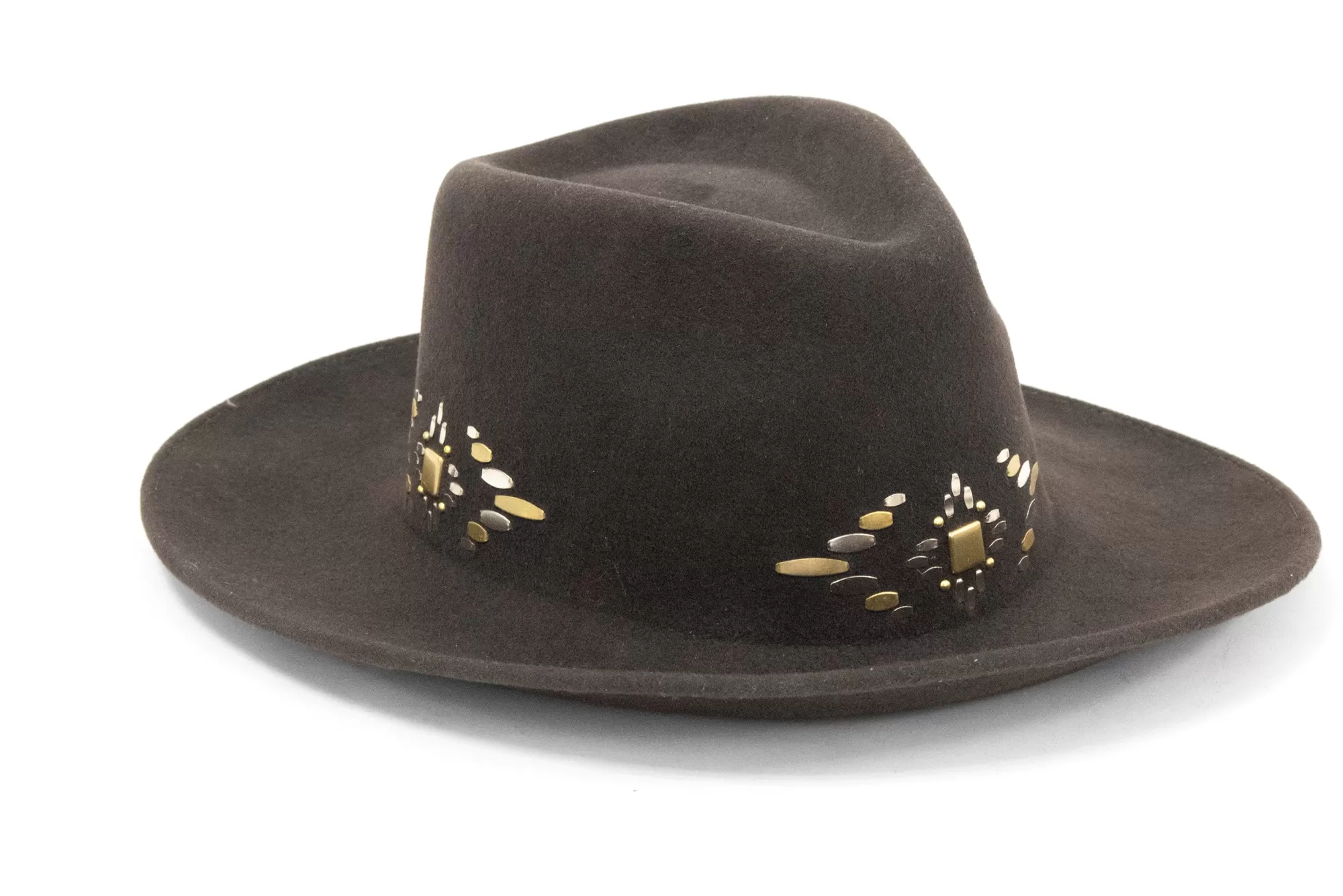 Calleen Cordero Azteca Hat Brown Wool w/ Nickel & Brass Best Sale