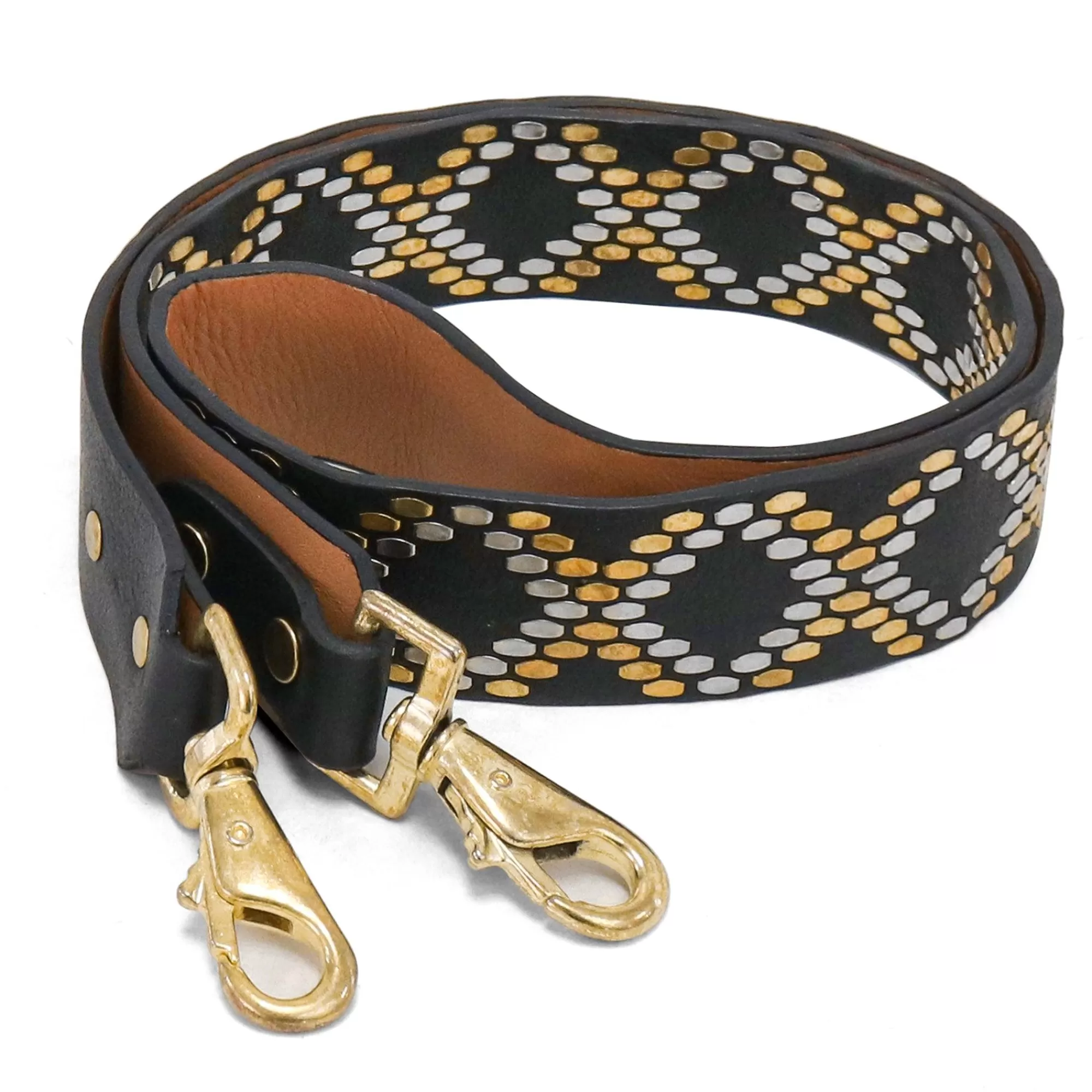 Calleen Cordero Boa Handbag Strap Black Aniline w/ Brass & Nickel Art Cheap