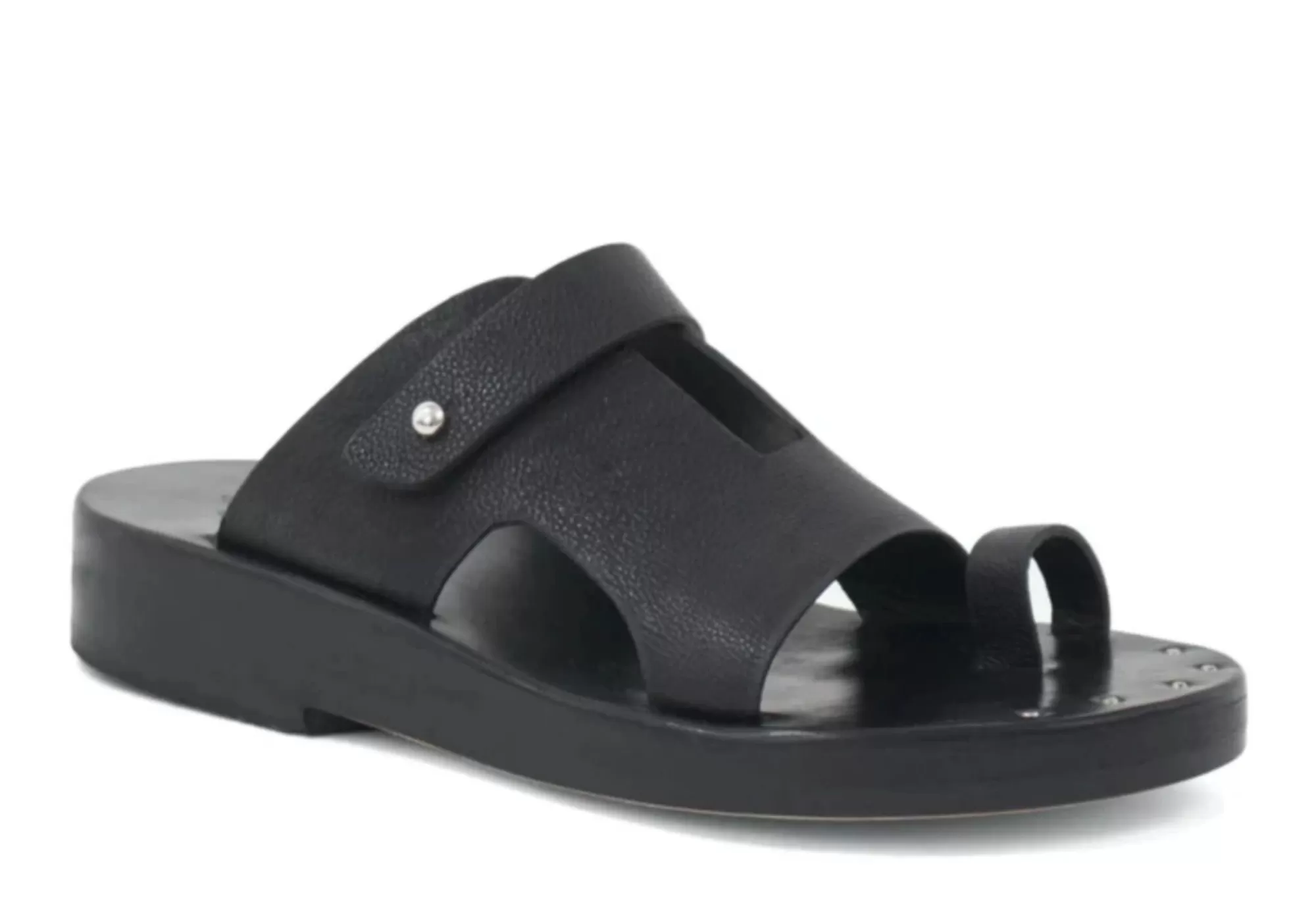 Calleen Cordero Bowie Wedge Sandal Black Leather w/ Nickel Art Hot