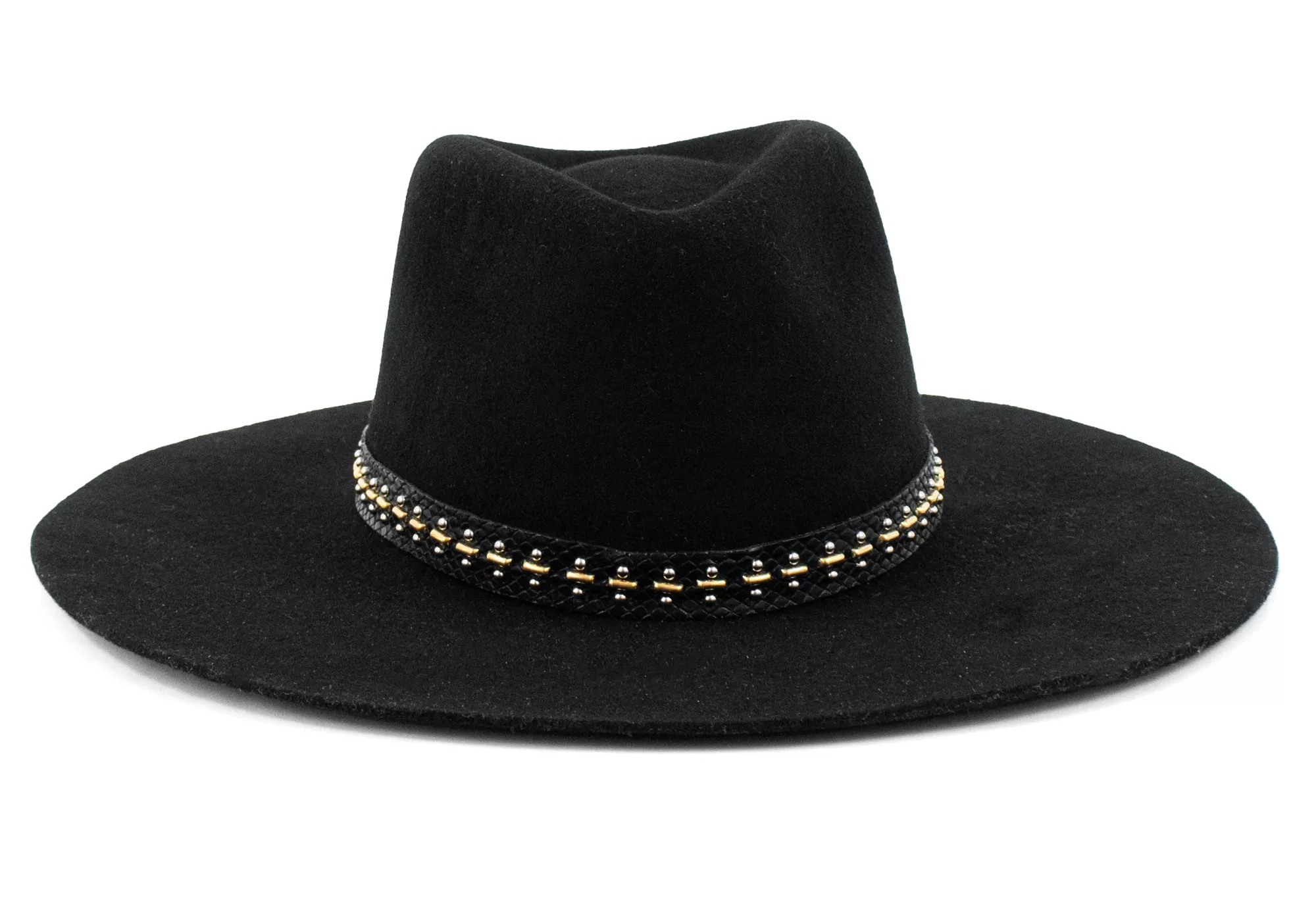 Calleen Cordero Cali Kimi Hat Black Wool & Black Lizard Leather w/ Brass & Nickel Art Cheap