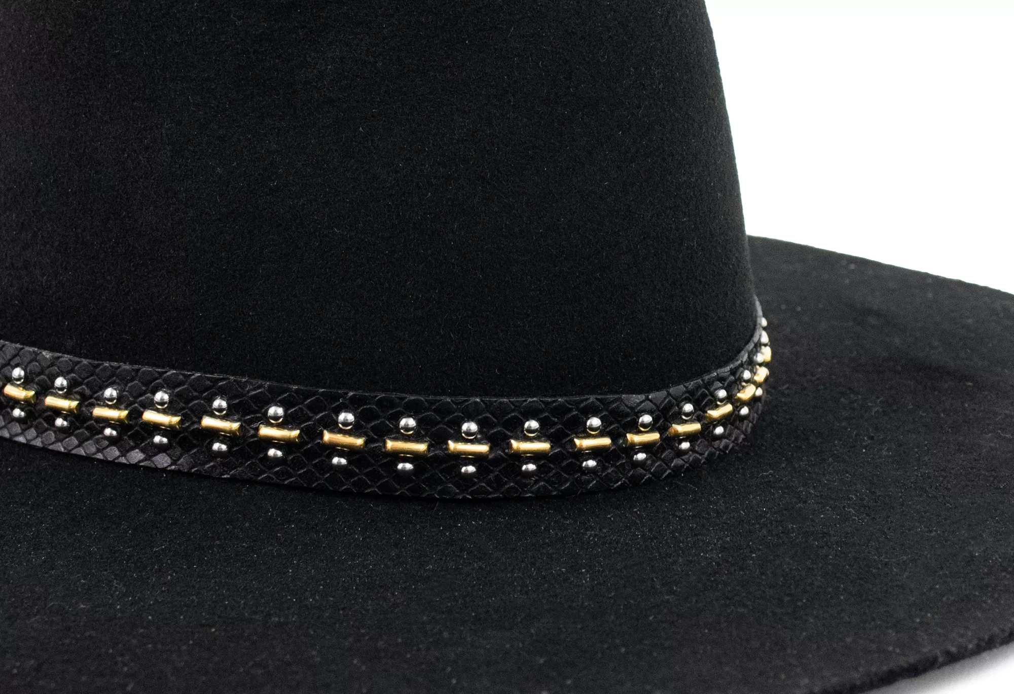 Calleen Cordero Cali Kimi Hat Black Wool & Black Lizard Leather w/ Brass & Nickel Art Cheap