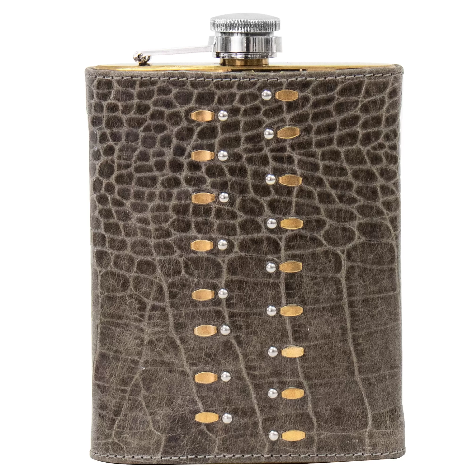 Calleen Cordero Che Flask Grey Croco w/ Brass & Nickel Hot