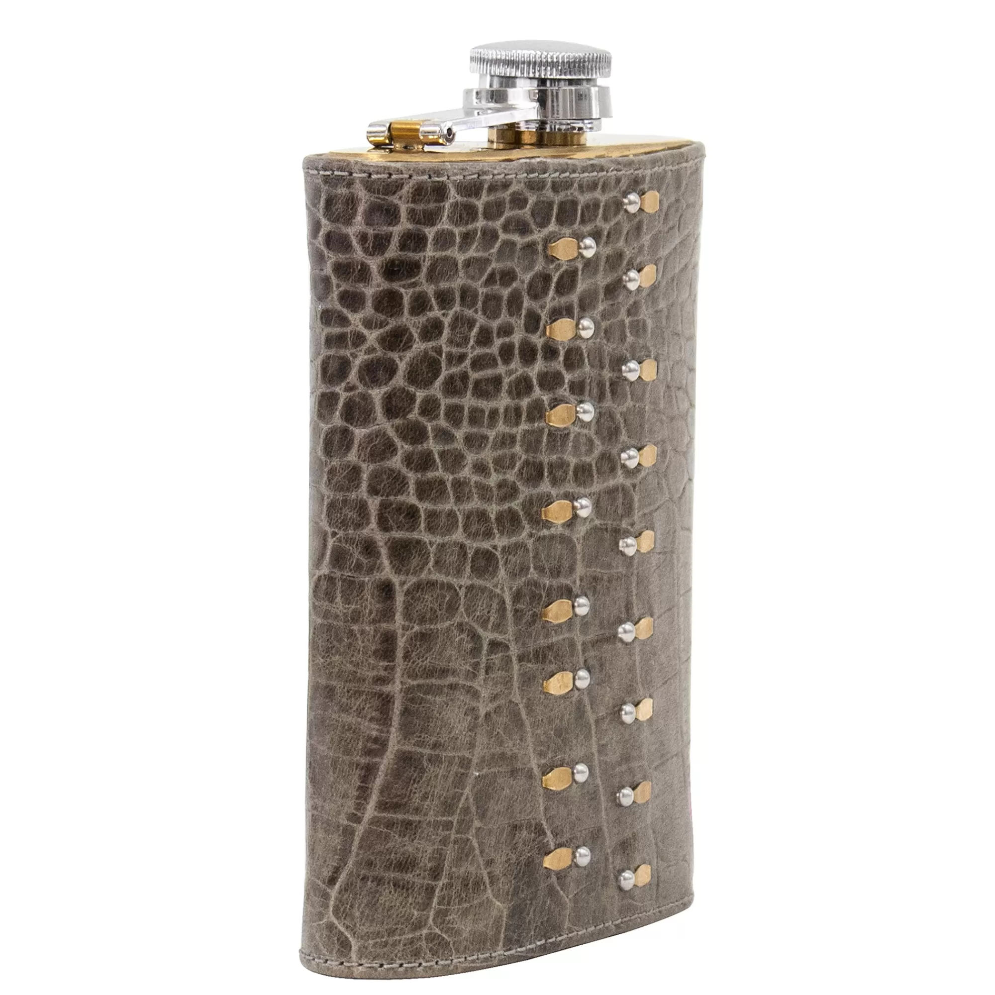 Calleen Cordero Che Flask Grey Croco w/ Brass & Nickel Hot