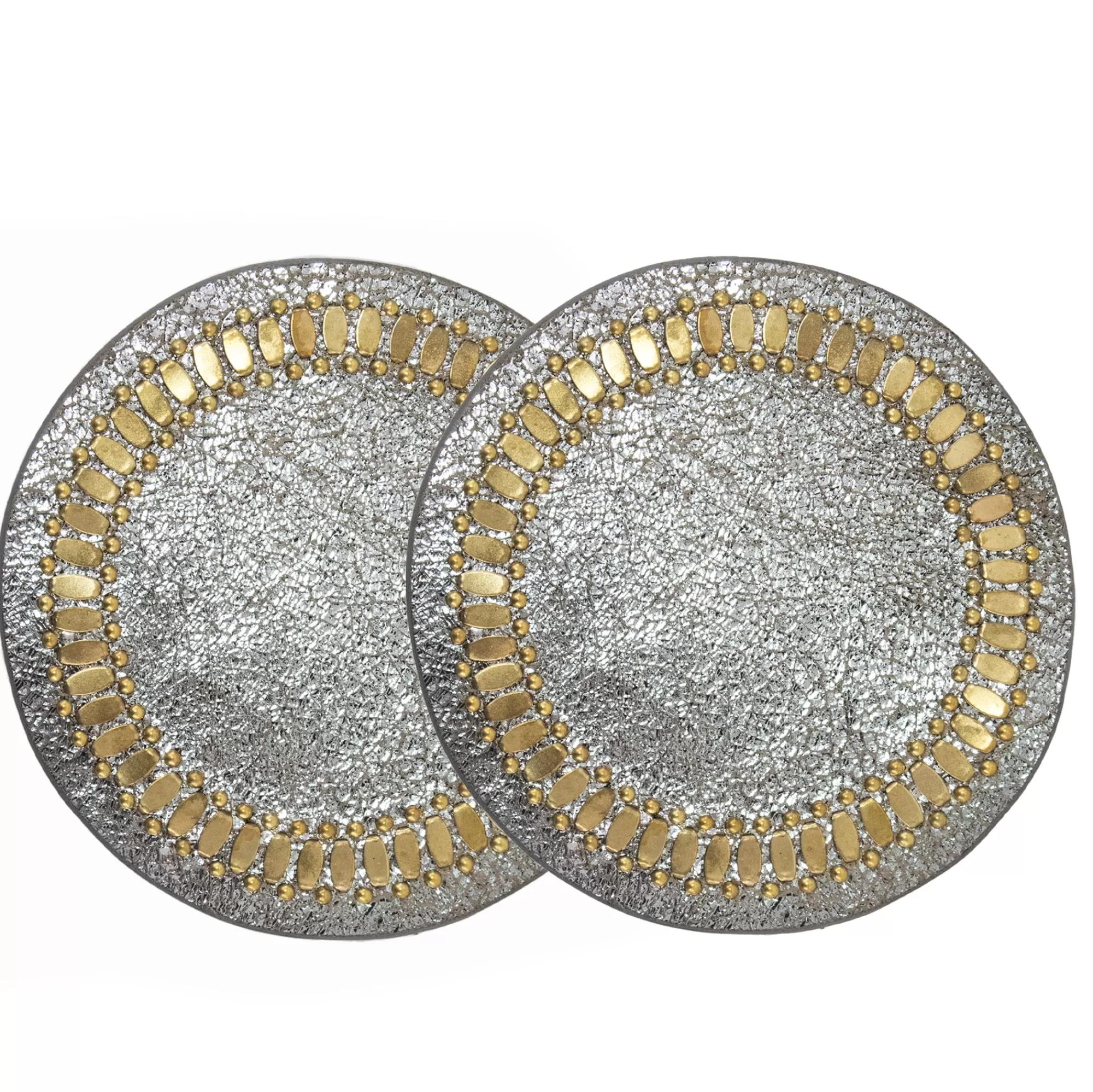 Calleen Cordero Concha Coasters (QTY 2 Pc) Rustic Silver Sheen w/ Brass Art Set of 2 Sale