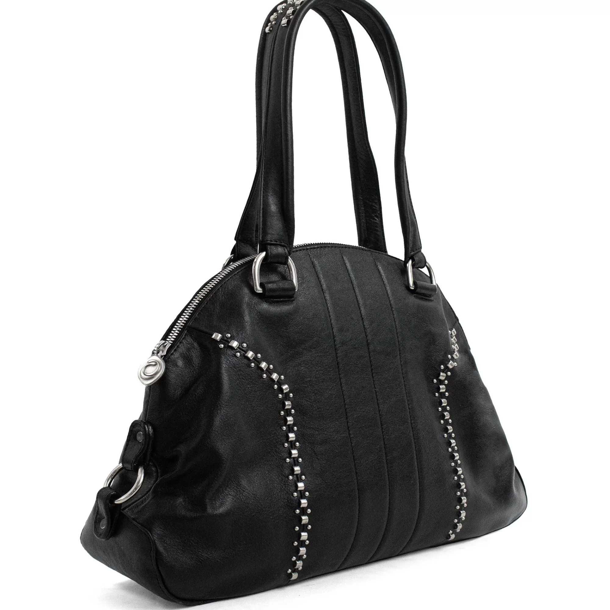 Calleen Cordero Dakota Large Handbag Black Belmont w/ Nickel Art Clearance