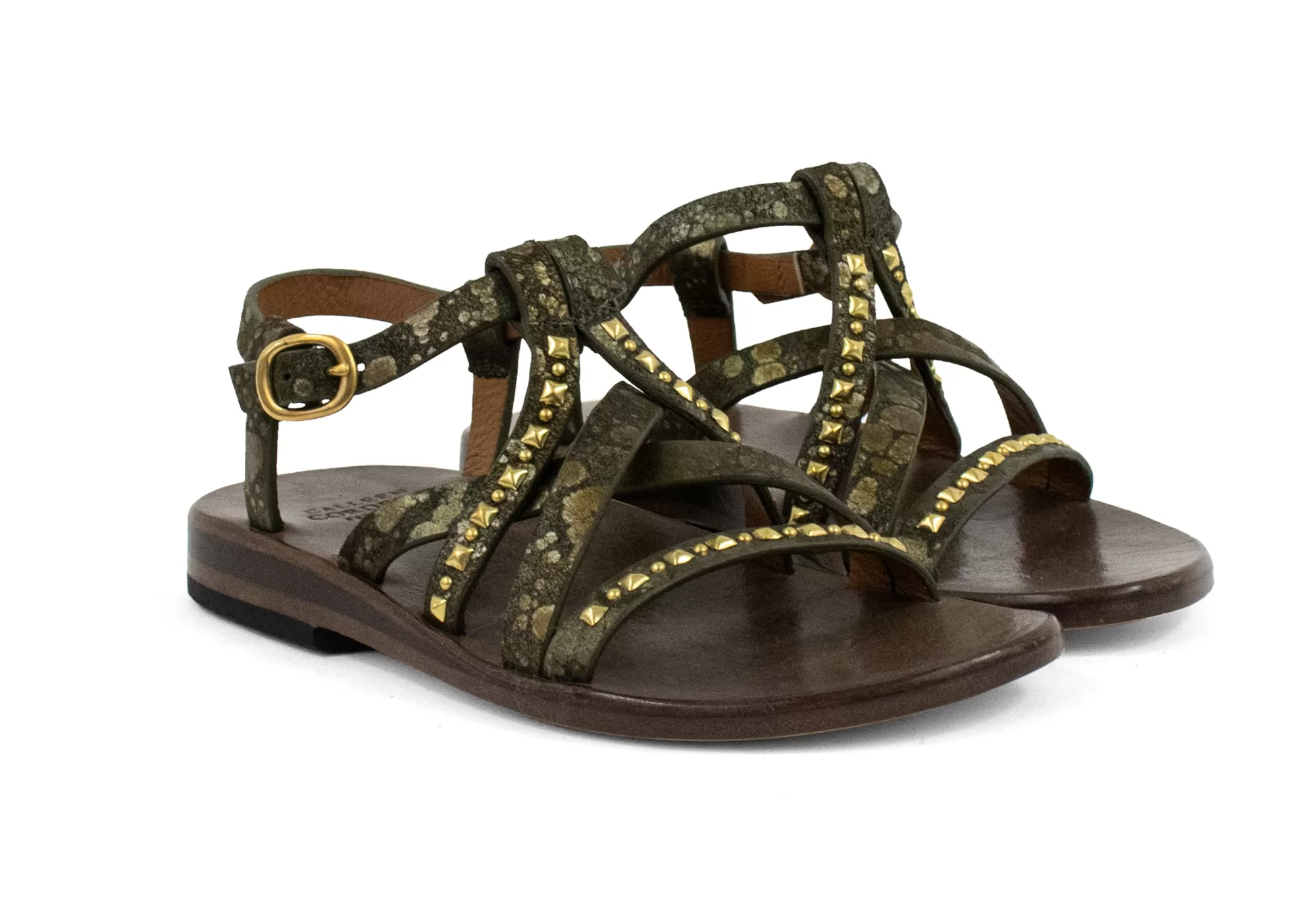 Calleen Cordero Desi Sandal Olive Lunar w/ Brass Art Sale