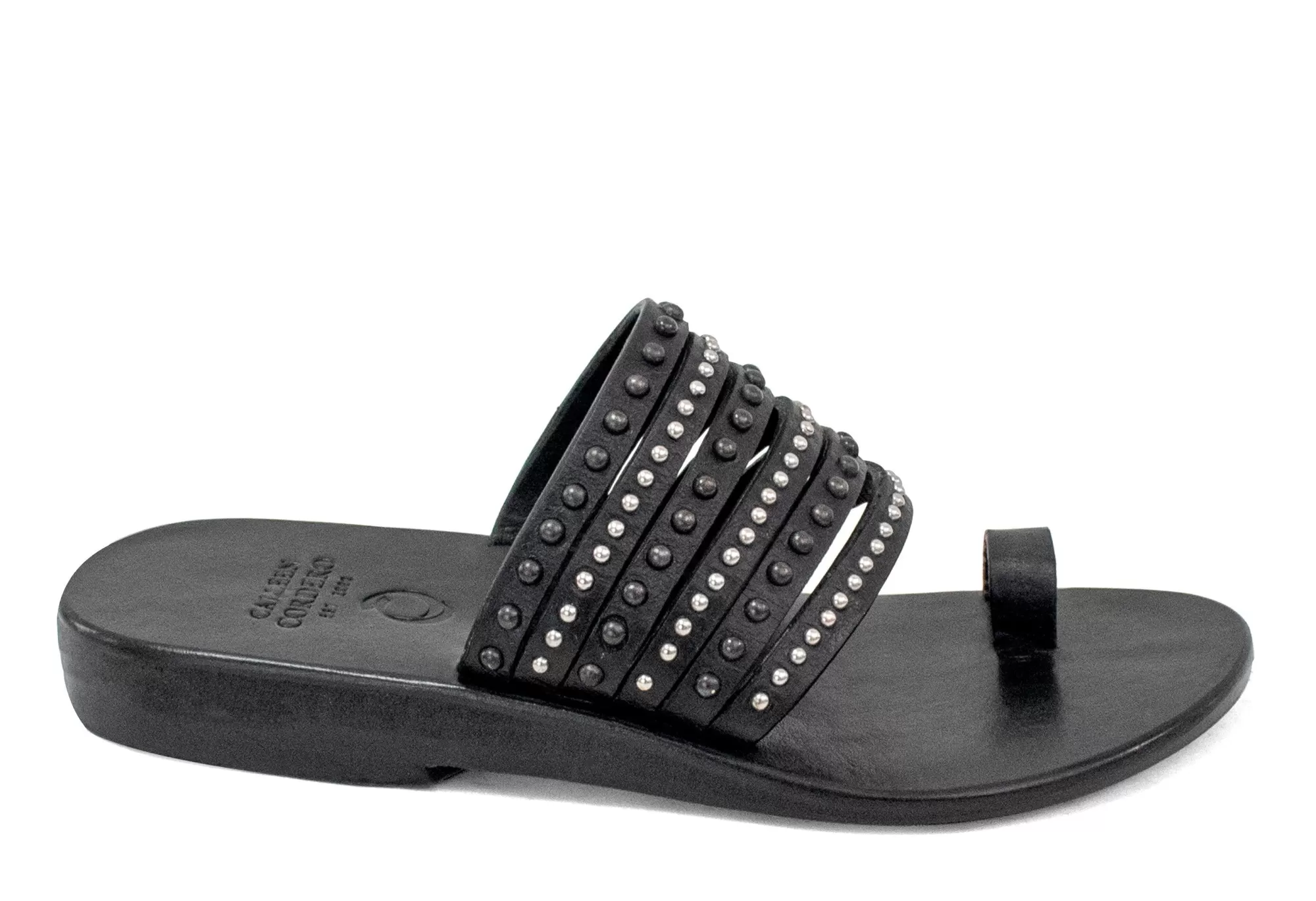 Calleen Cordero Enya Sandal Black Leather w/ Nickel & Black New