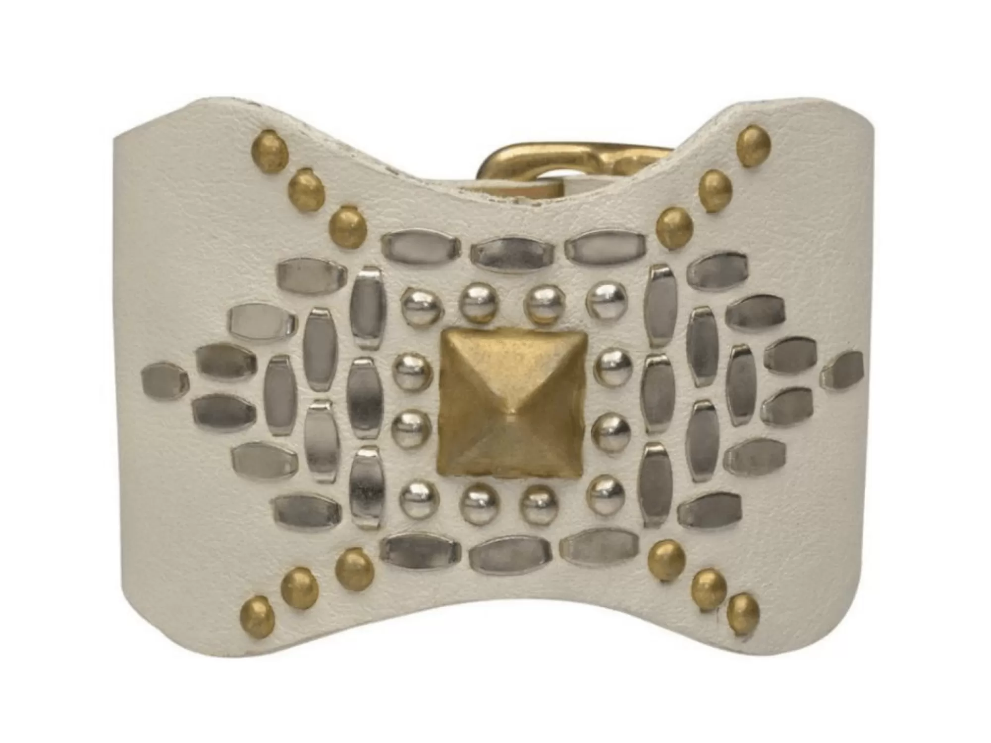 Calleen Cordero Gina Sculpted Bracelet White Leather w/ Nickel & Brass Online