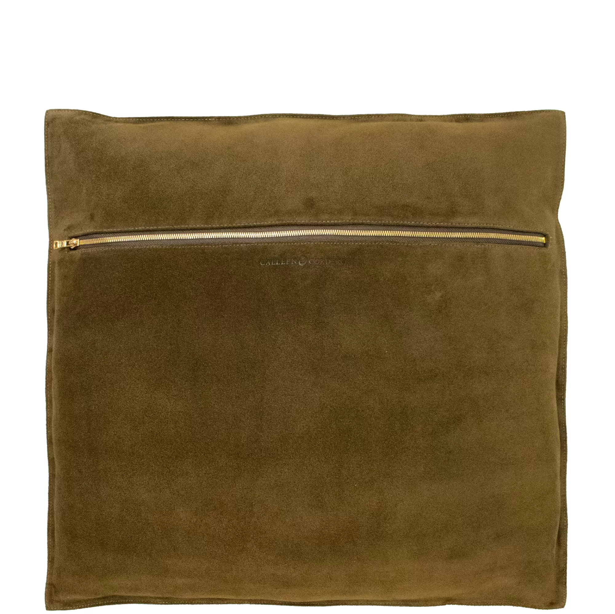 Calleen Cordero Hamsa Hand Pillow (Includes Pillow Insert) 20" X 20" Moss Green Suede w/ Brass. Nickel & Black Art Clearance