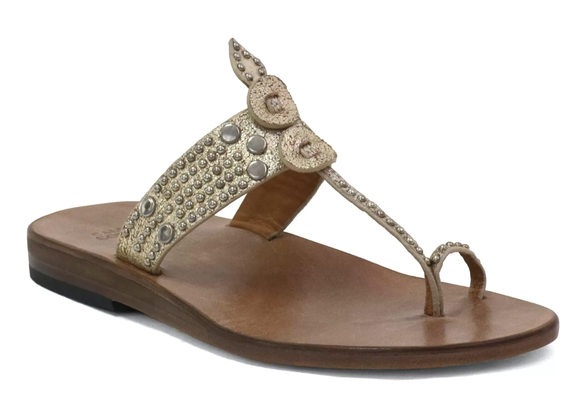 Calleen Cordero Karma Sandal White Gold Sheen w/ Nickel Art Clearance