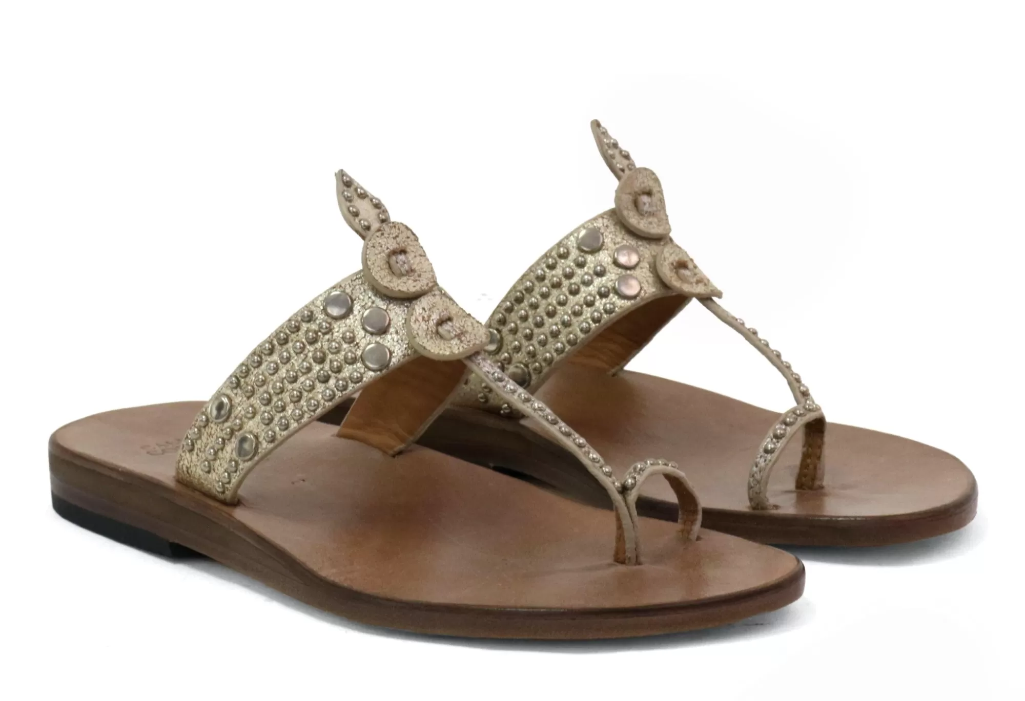 Calleen Cordero Karma Sandal White Gold Sheen w/ Nickel Art Clearance