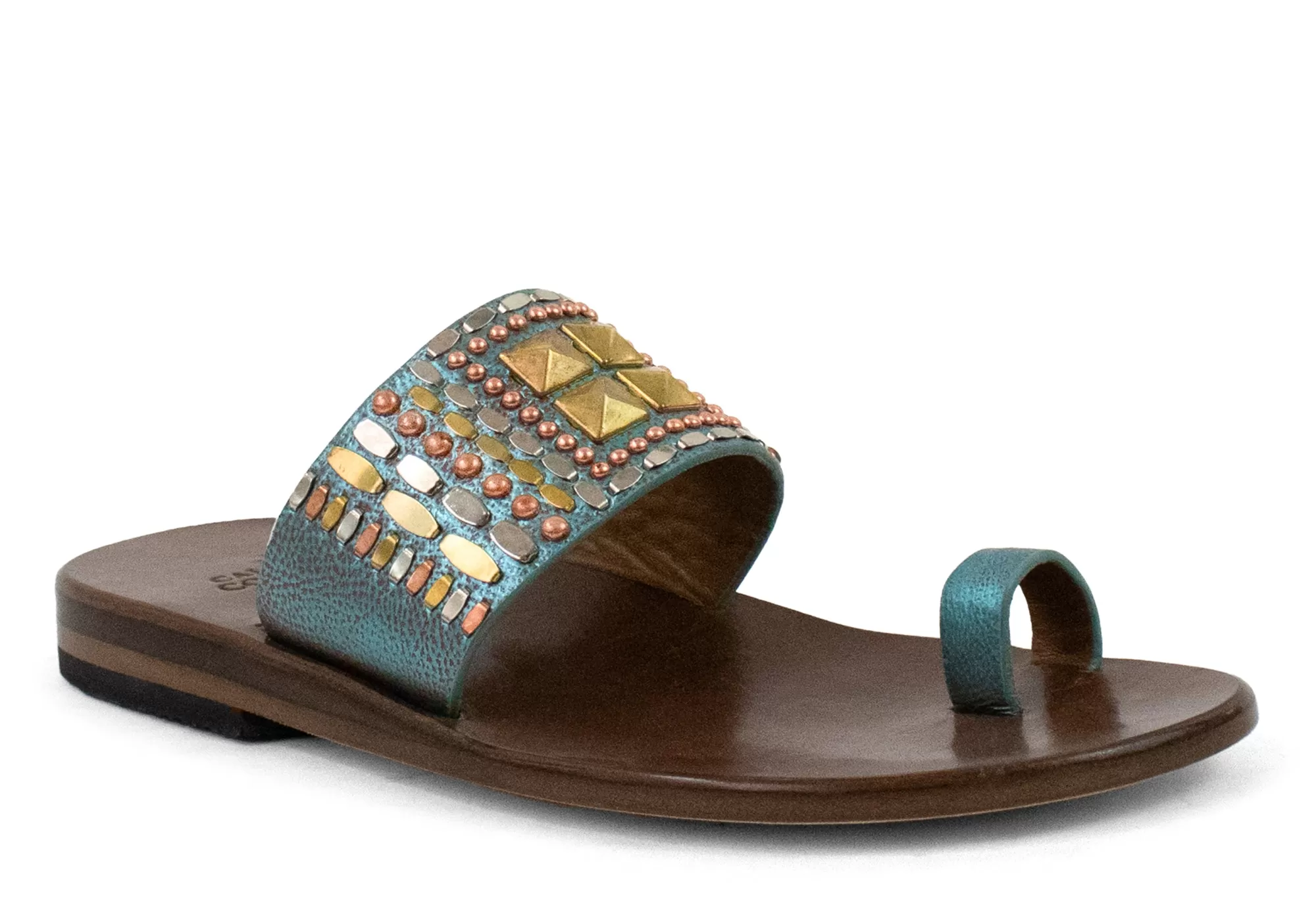 Calleen Cordero Kenji Sandal Aqua Rust w/ Brass- Copper & Nickel Art Sale