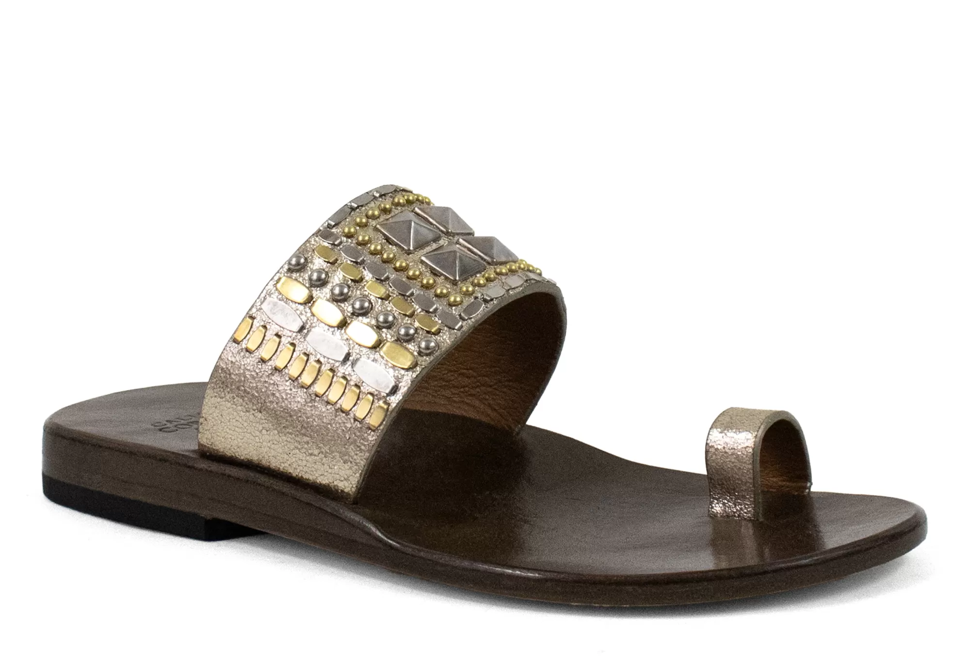 Calleen Cordero Kenji Sandal Dusty Gold w/ Brass & Nickel Art Flash Sale