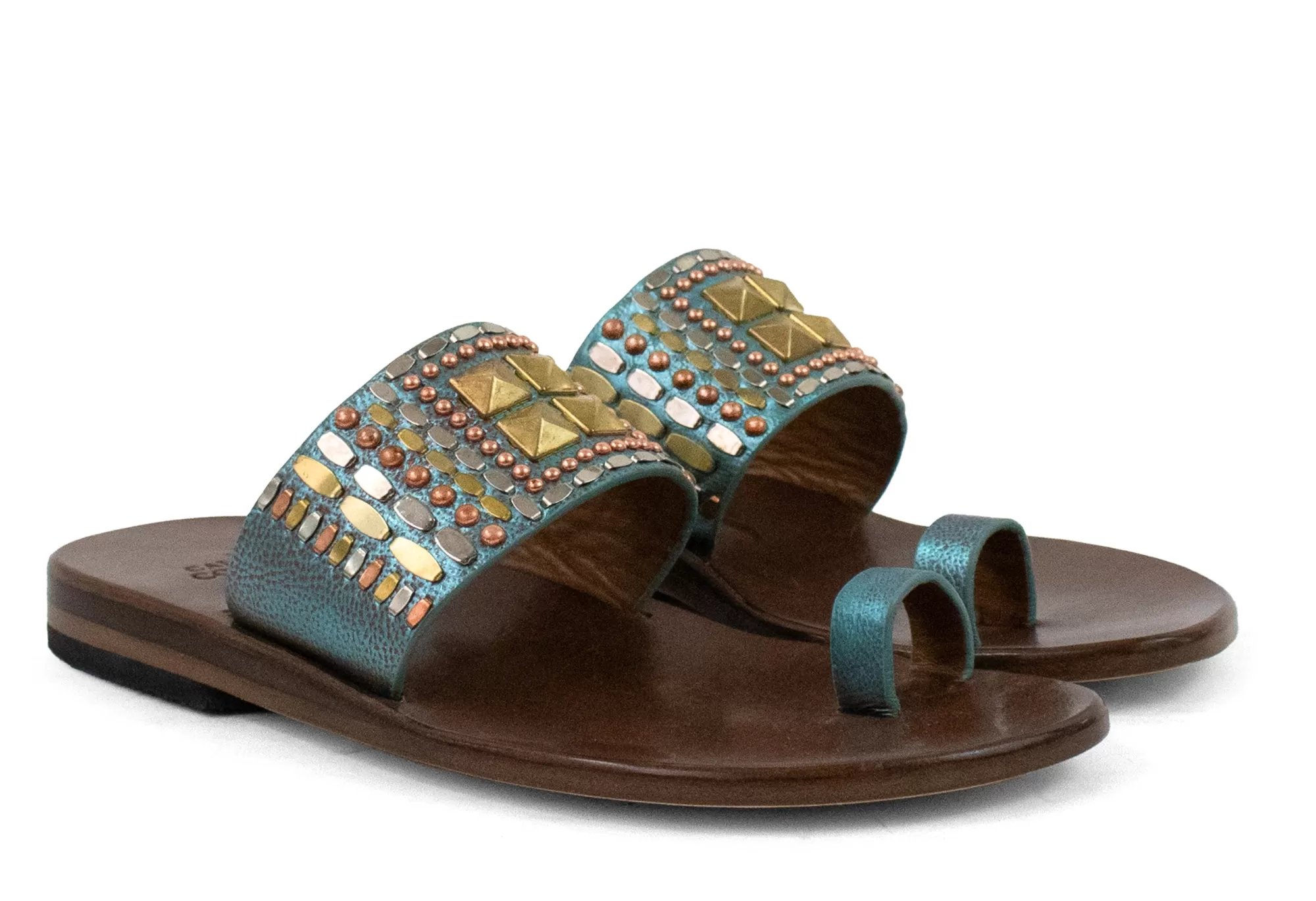 Calleen Cordero Kenji Sandal Aqua Rust w/ Brass- Copper & Nickel Art Sale