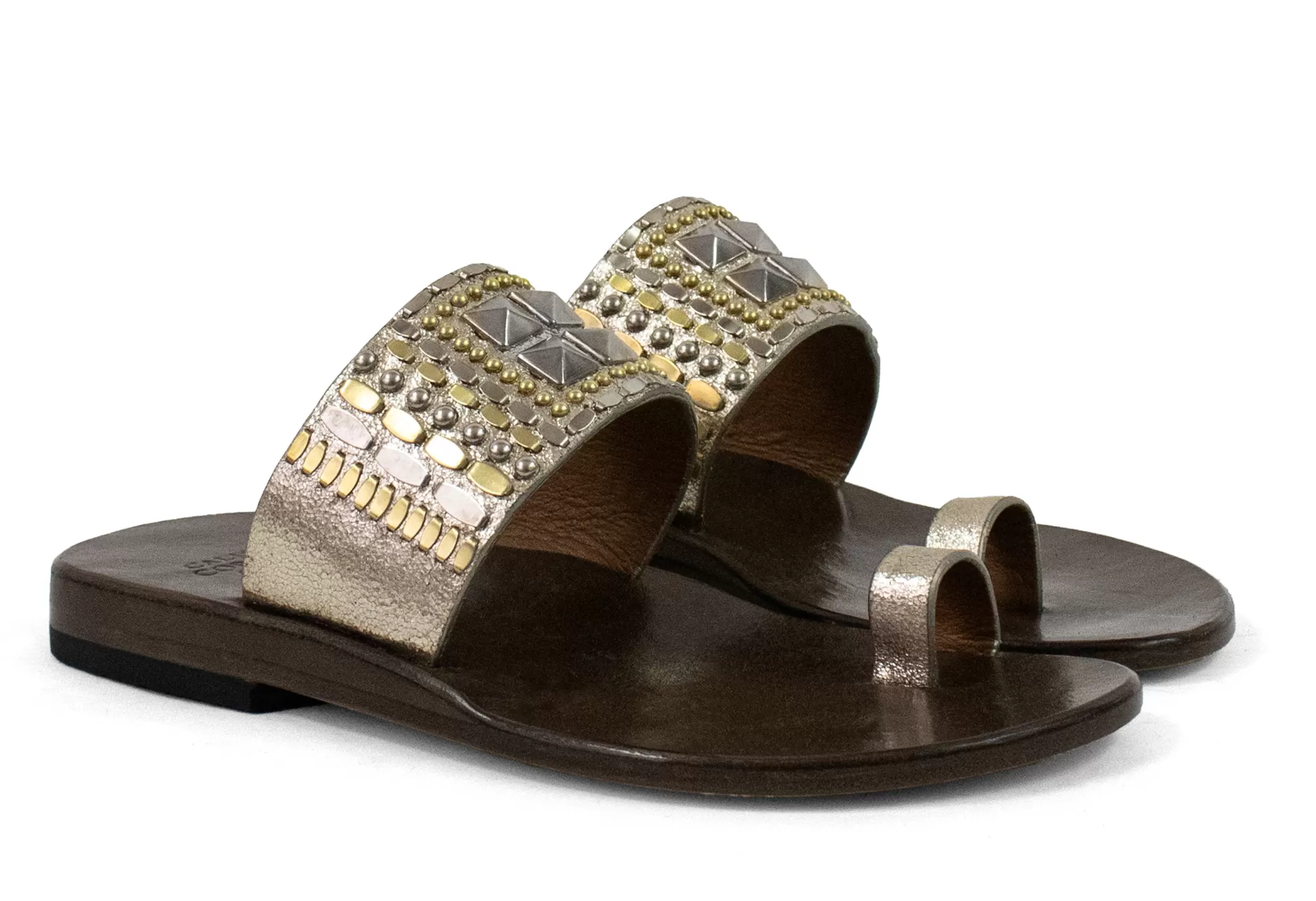 Calleen Cordero Kenji Sandal Dusty Gold w/ Brass & Nickel Art Flash Sale