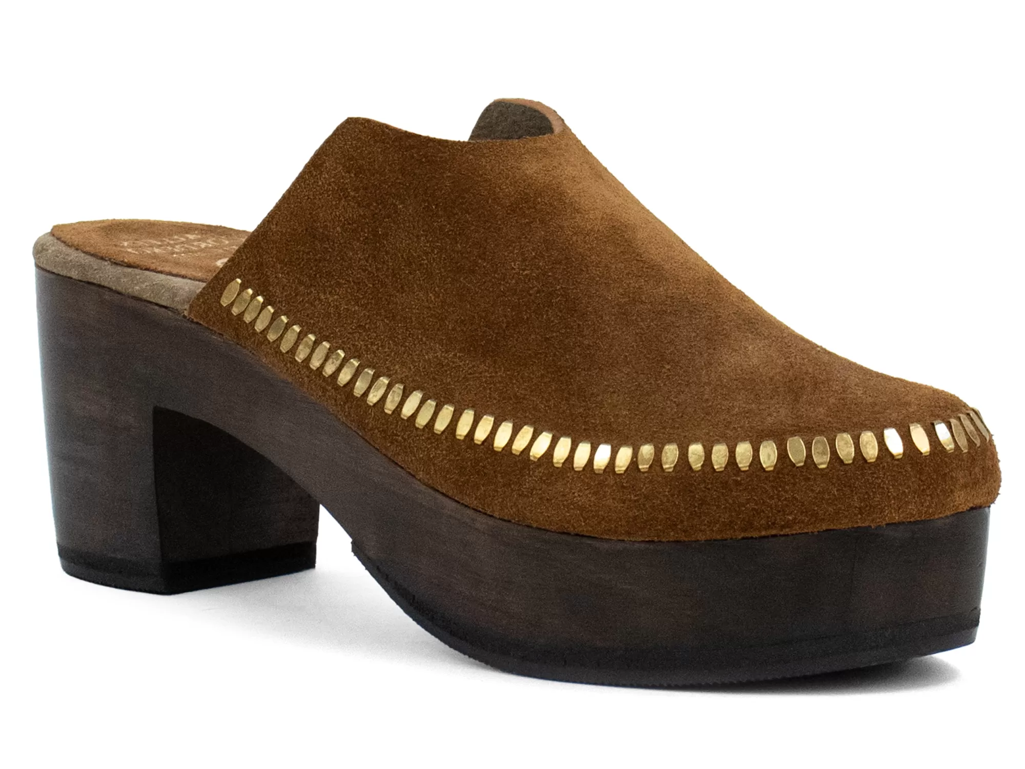 Calleen Cordero Macci Clog Cognac Suede w/ Brass Art Store