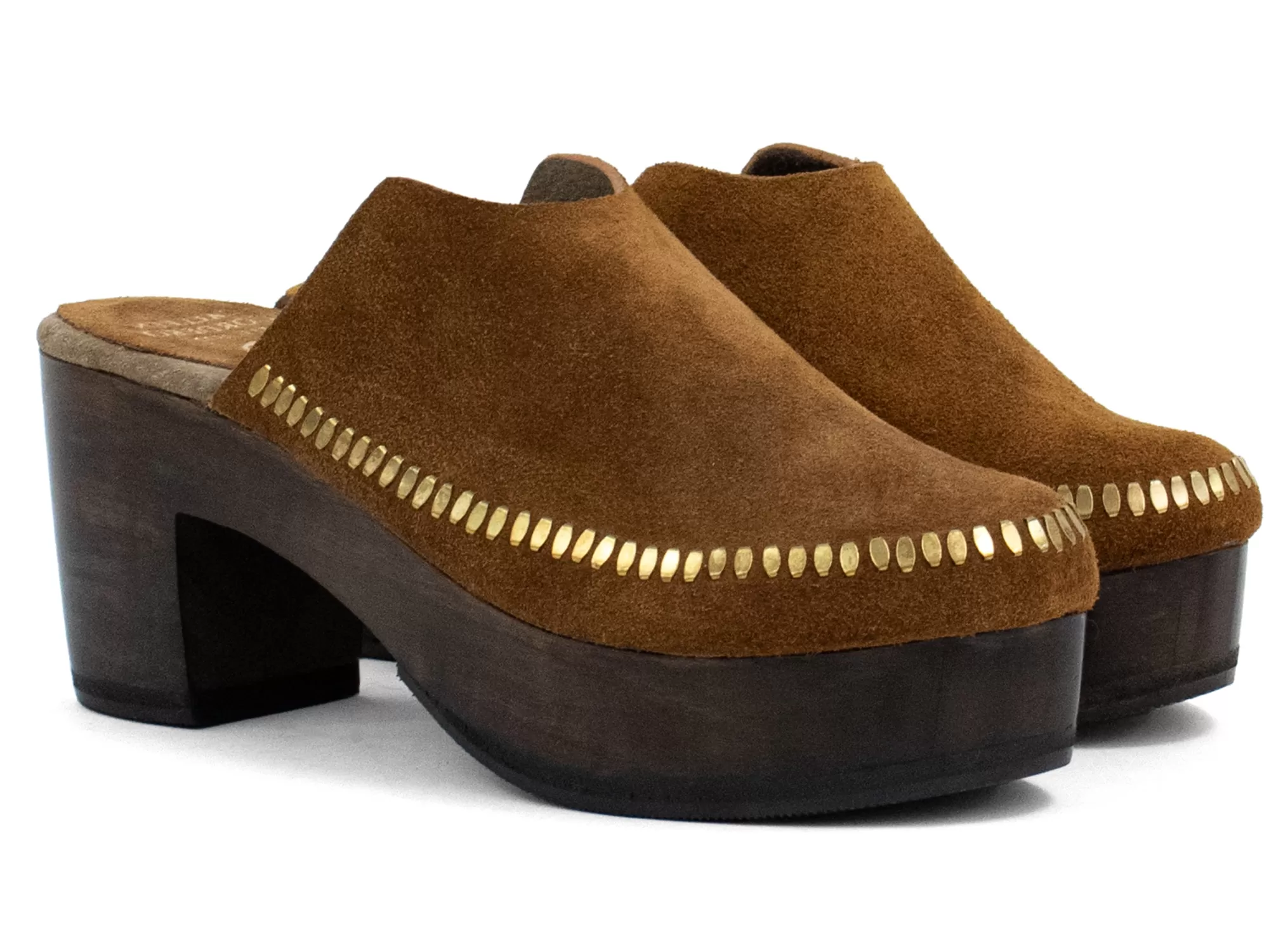 Calleen Cordero Macci Clog Cognac Suede w/ Brass Art Store