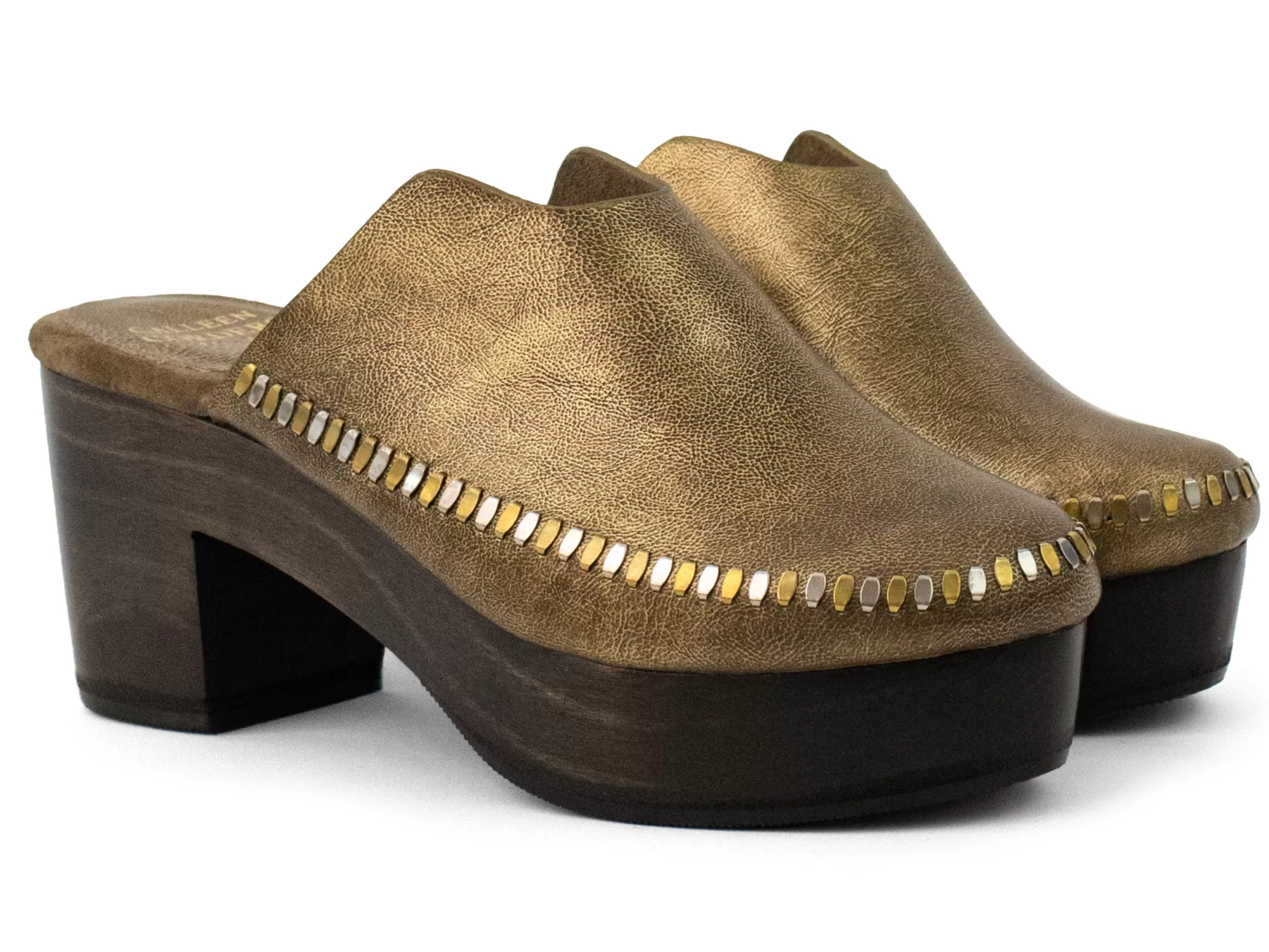 Calleen Cordero Macci Clog Light Neo Gold w/ Brass & Nickel Art New