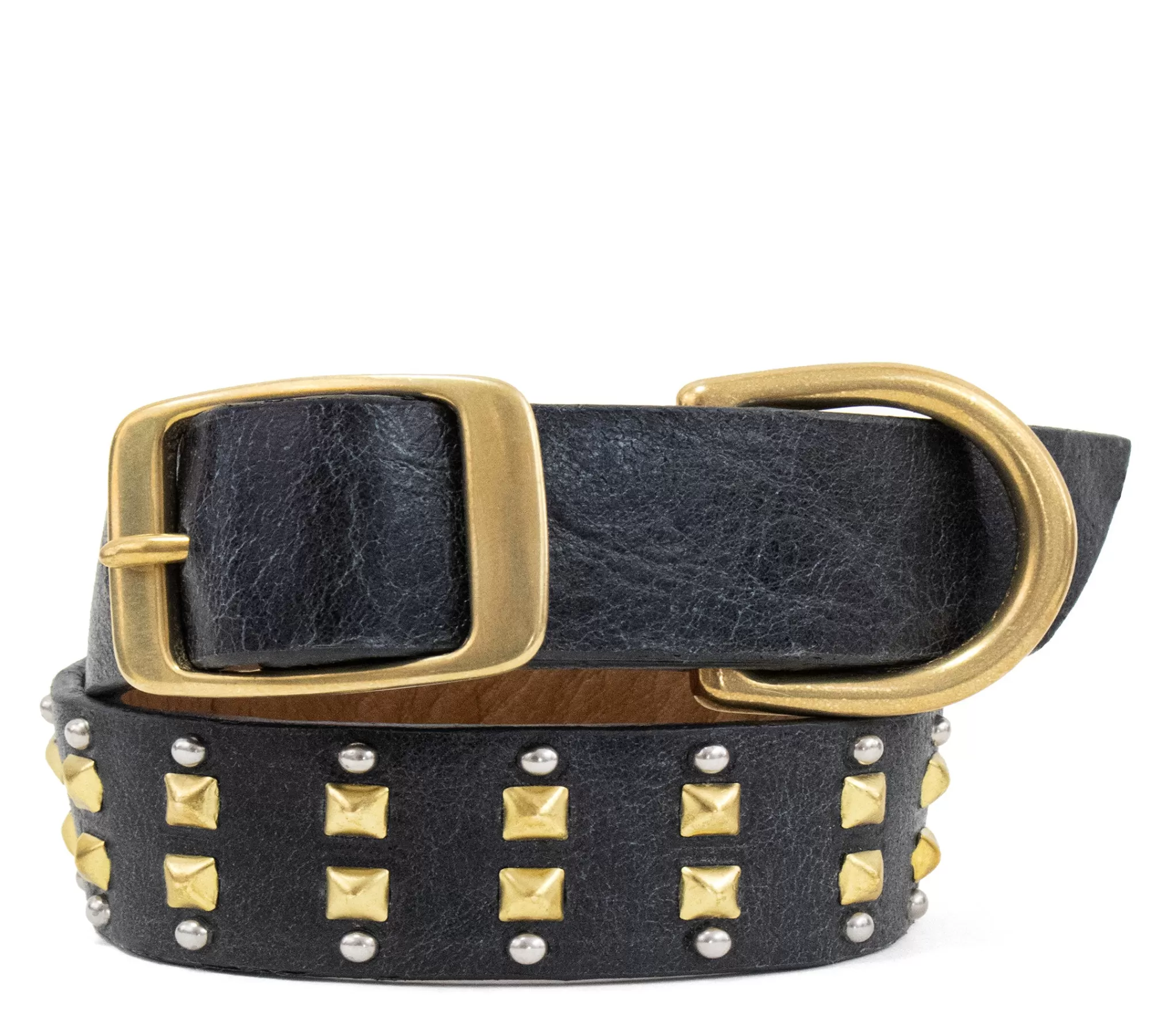 Calleen Cordero Mare 17" Dog Collars Black D' Pelle w/ Brass & Nickel Fashion