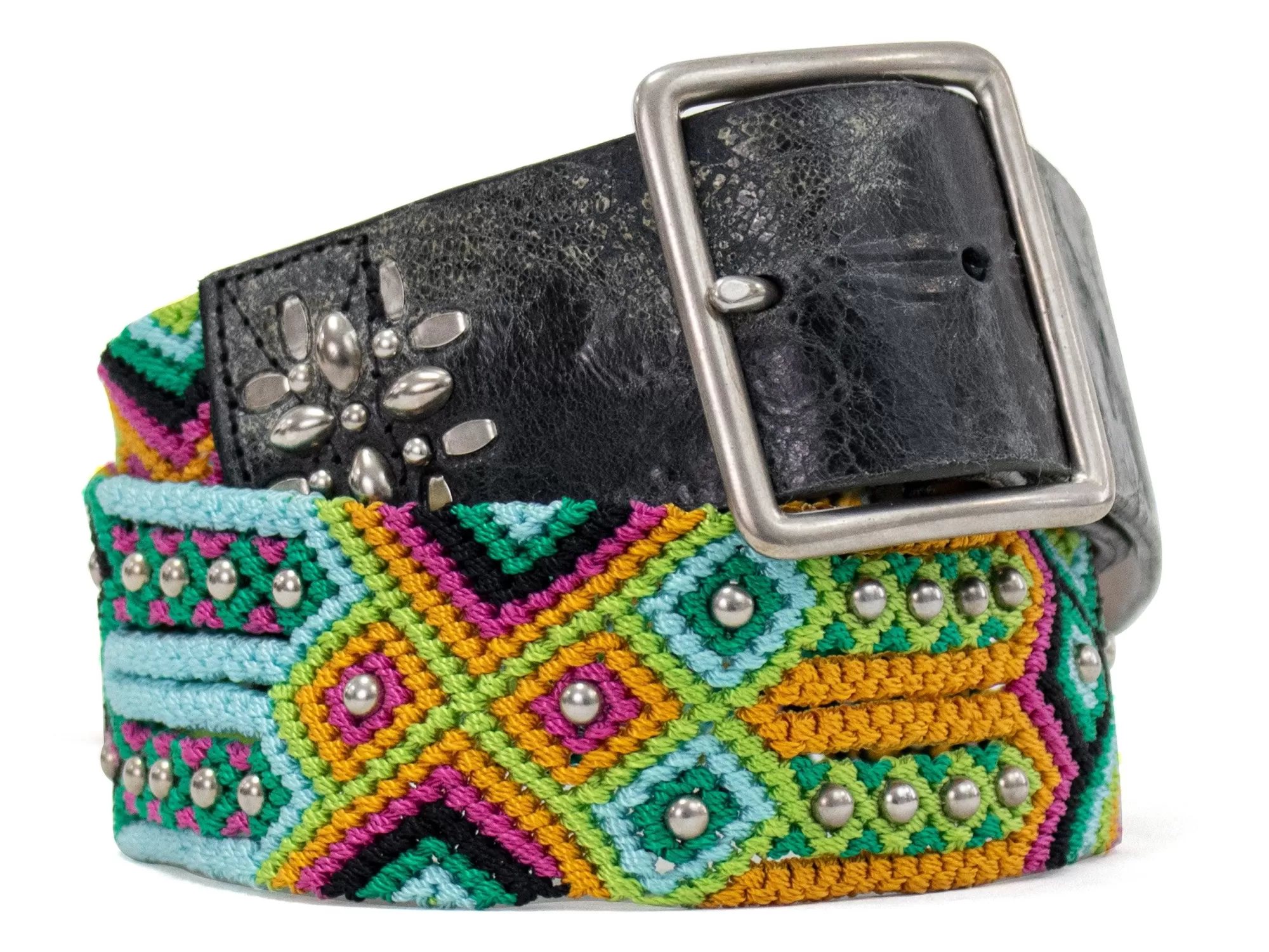 Calleen Cordero Metira 1.75" Woven Belt Black El Pasow/Nickel Art Sale