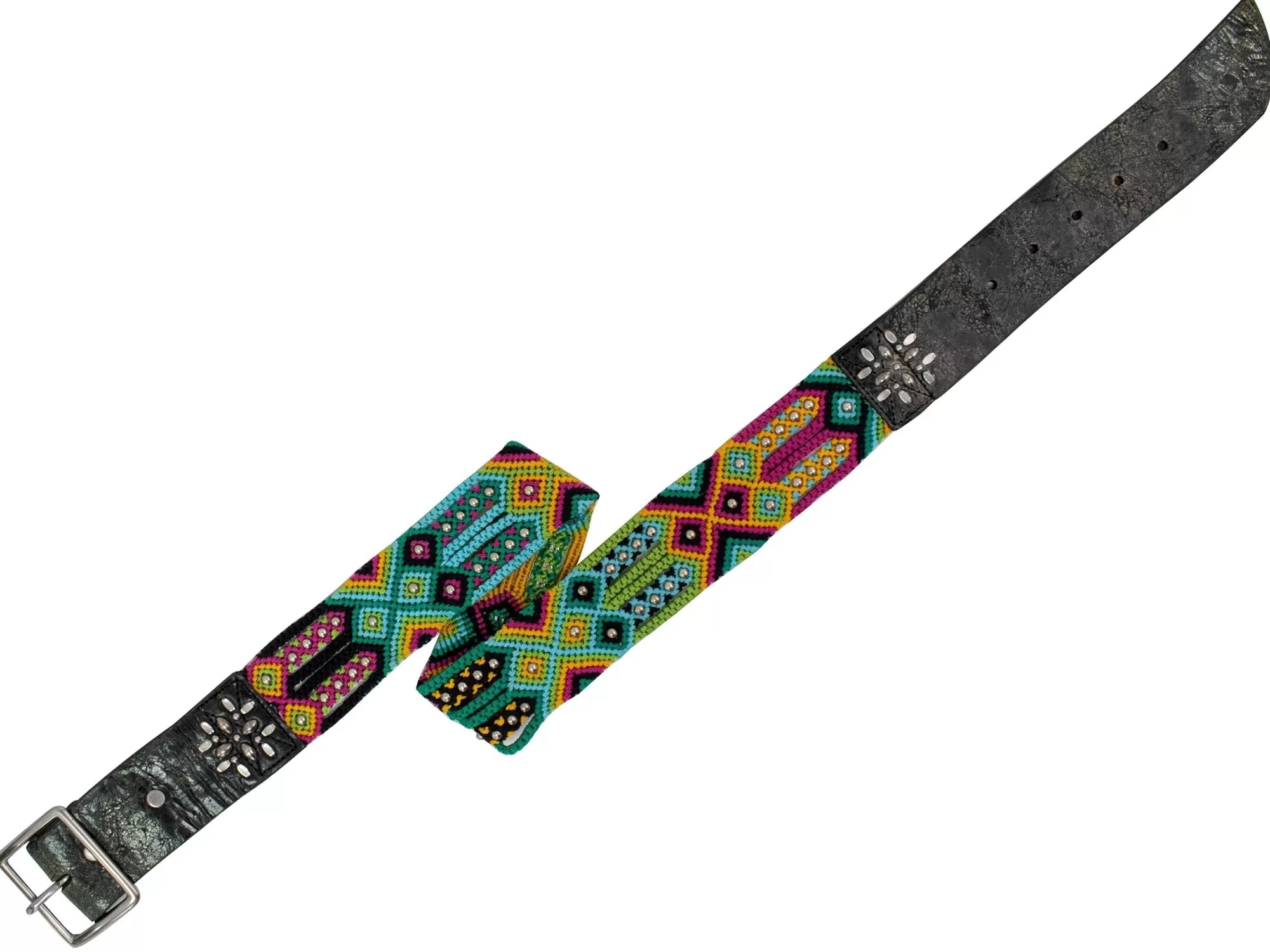 Calleen Cordero Metira 1.75" Woven Belt Black El Pasow/Nickel Art Sale