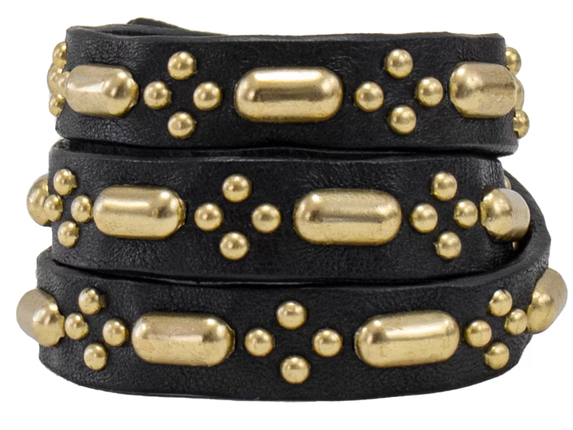 Calleen Cordero Mora .5" Triple Wrap Bracelet Black Leather w/ Brass Art Discount