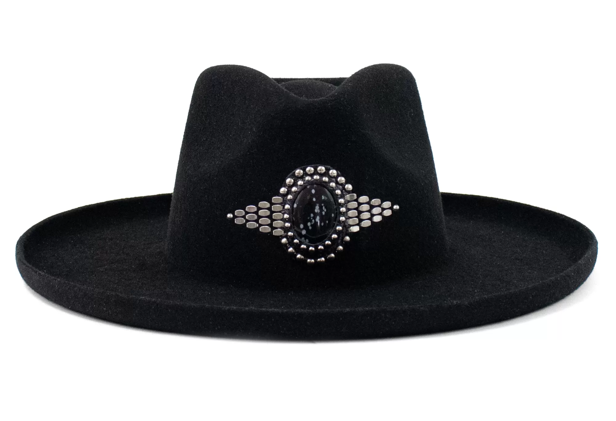 Calleen Cordero Mystic Rocal Hat Black Wool w/ Nickel Art New