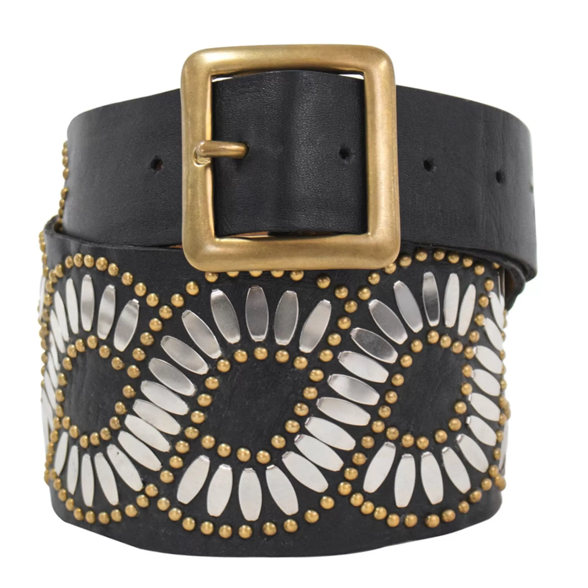 Calleen Cordero Ola Waist Belt Black Aniv w/ Brass & Nickel Art New