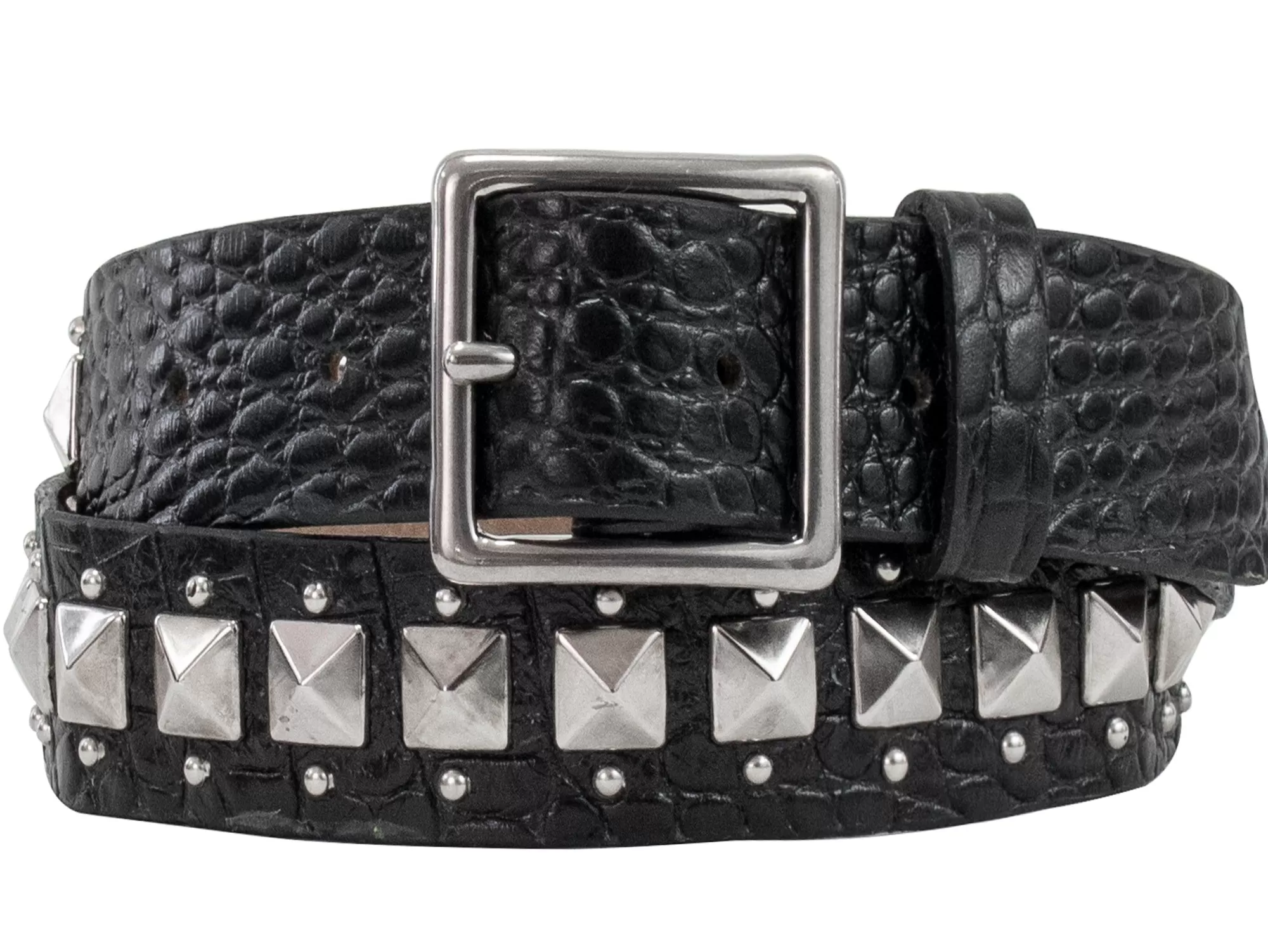 Calleen Cordero Pancho 1.25" Belt Black Croco w/ Nickel Art Hot