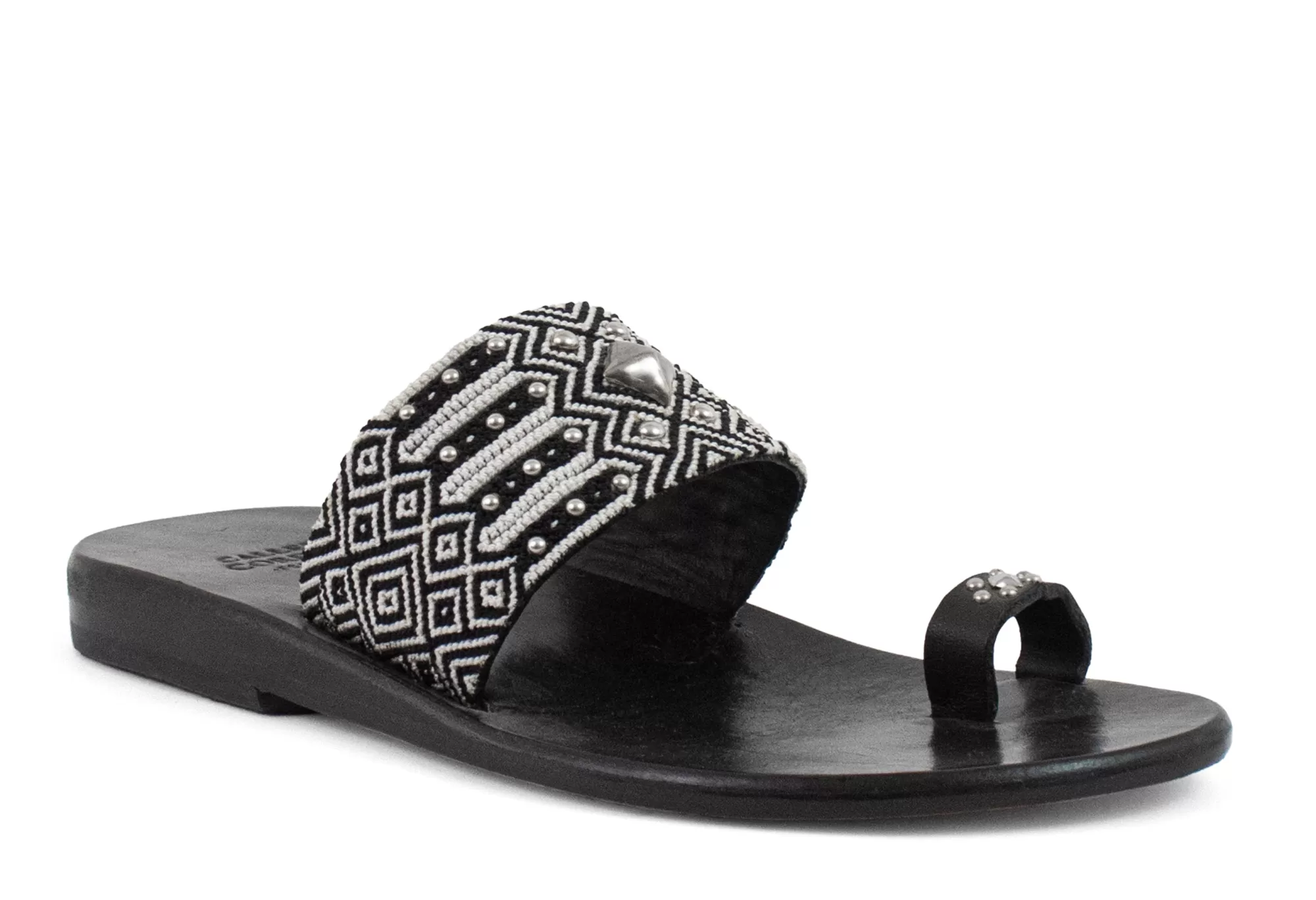 Calleen Cordero Papi Blk-Wht Woven Sandal Black - White Woven w/ Nickel Art Cheap