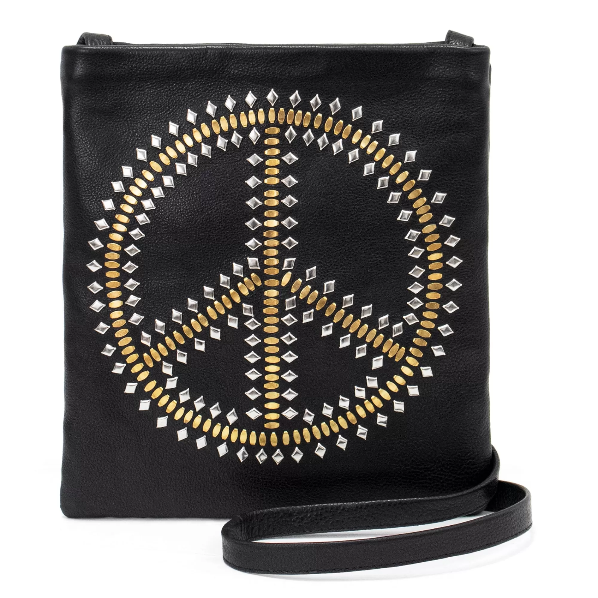 Calleen Cordero Paz Messenger Black Leather w/ Brass & Nickel Art Fashion