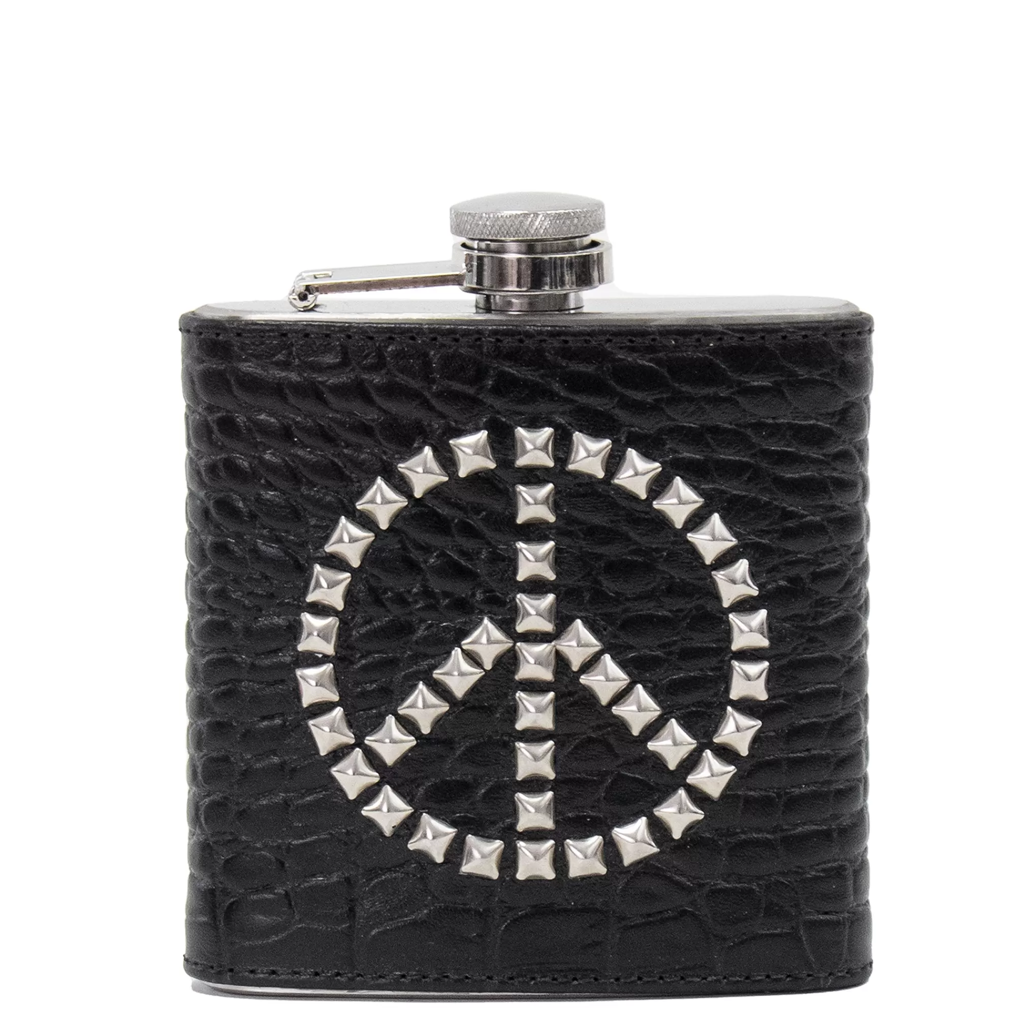 Calleen Cordero Peace Flask Black Croco w/ Nickel Art Discount