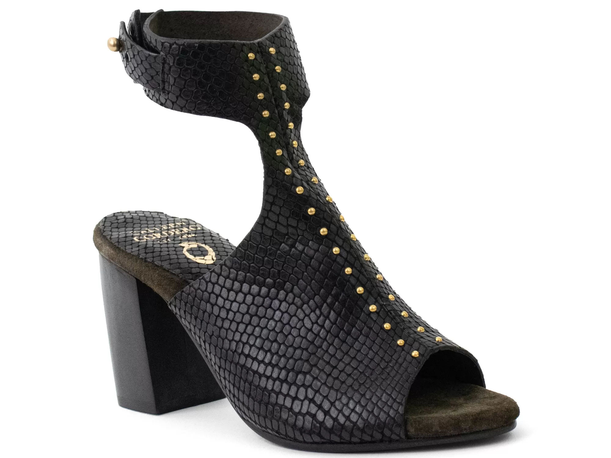 Calleen Cordero Pia A80 200's Heel Black Lizard w/ Brass Art Cheap