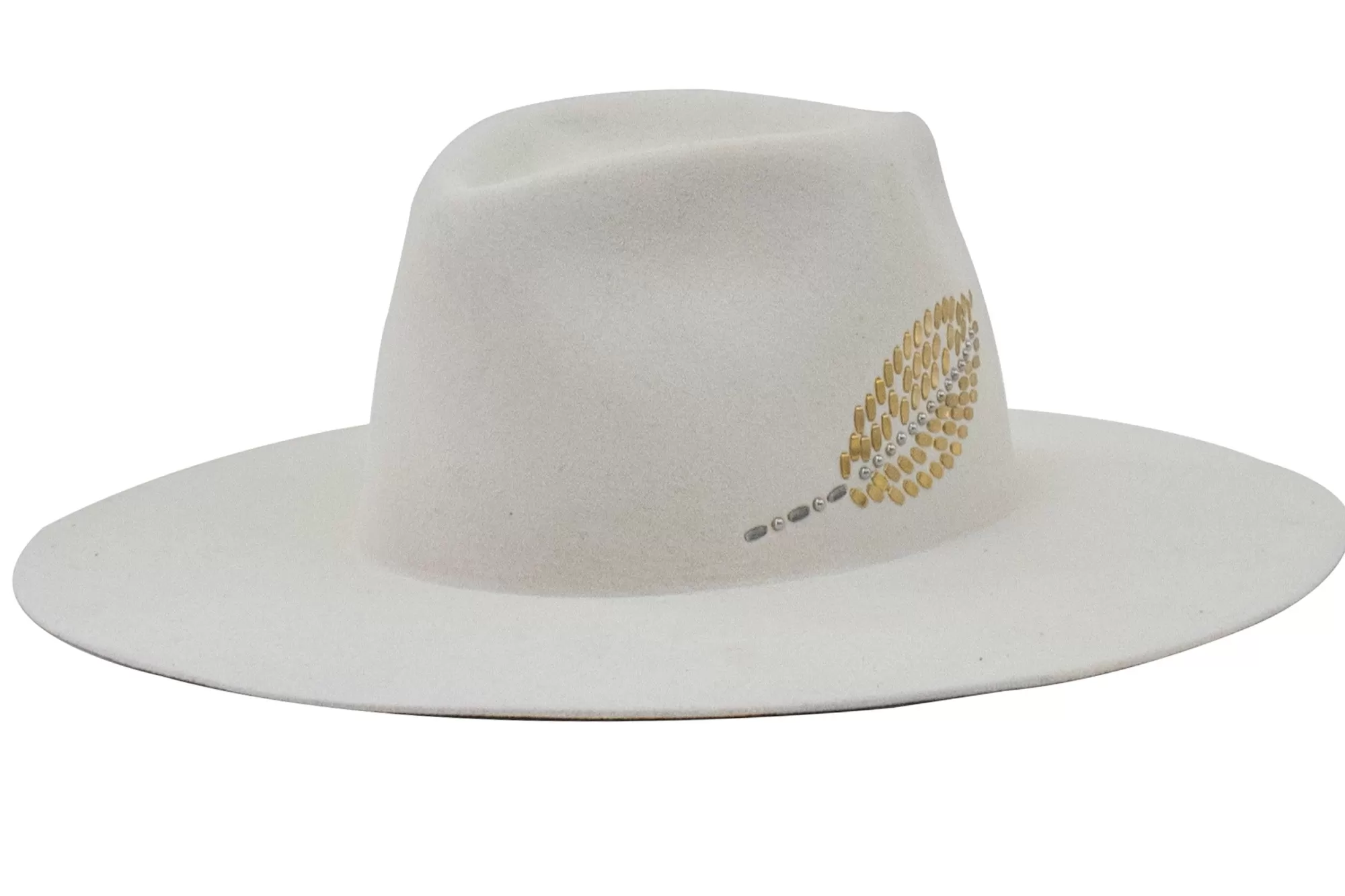 Calleen Cordero Pluma Hat White Wool w/ Nickel & Brass Sale