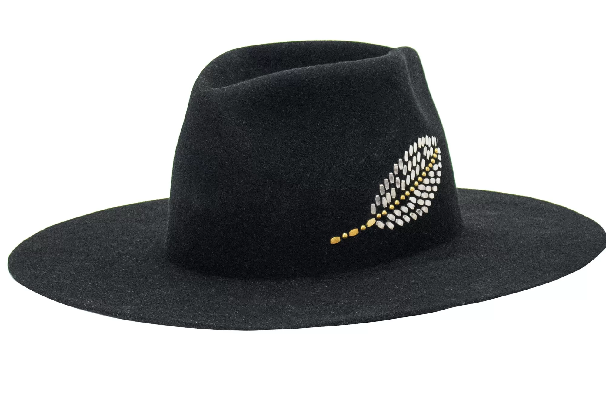 Calleen Cordero Pluma Hat Black Wool w/ Nickel & Brass Discount