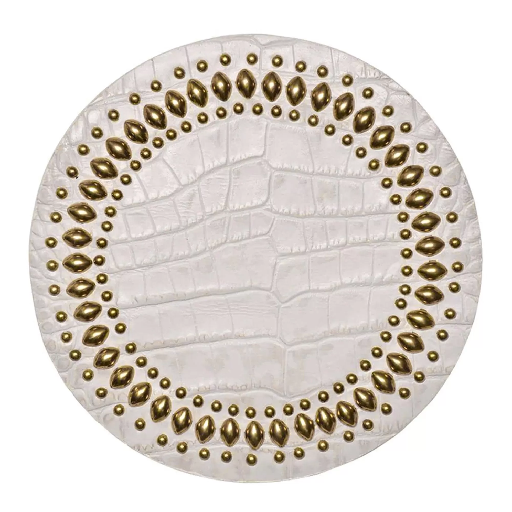 Calleen Cordero Puma Coasters (QTY 2 Pc) White Embossed Croc w/ Brass Art Best