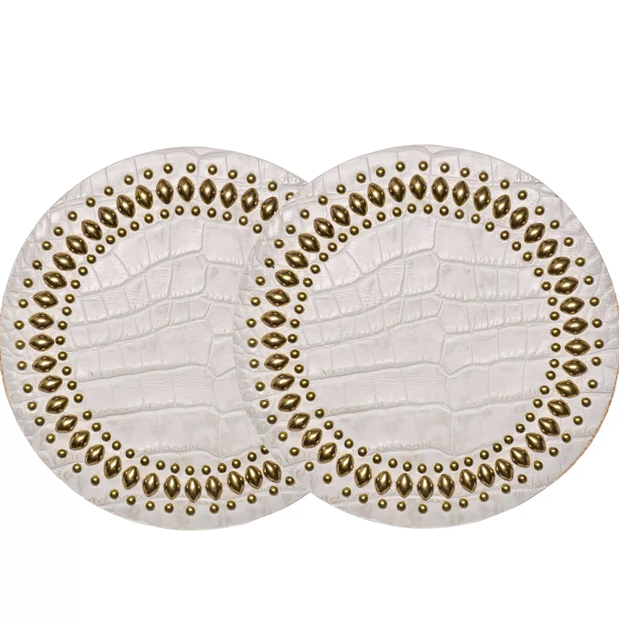 Calleen Cordero Puma Coasters (QTY 2 Pc) White Embossed Croc w/ Brass Art Best