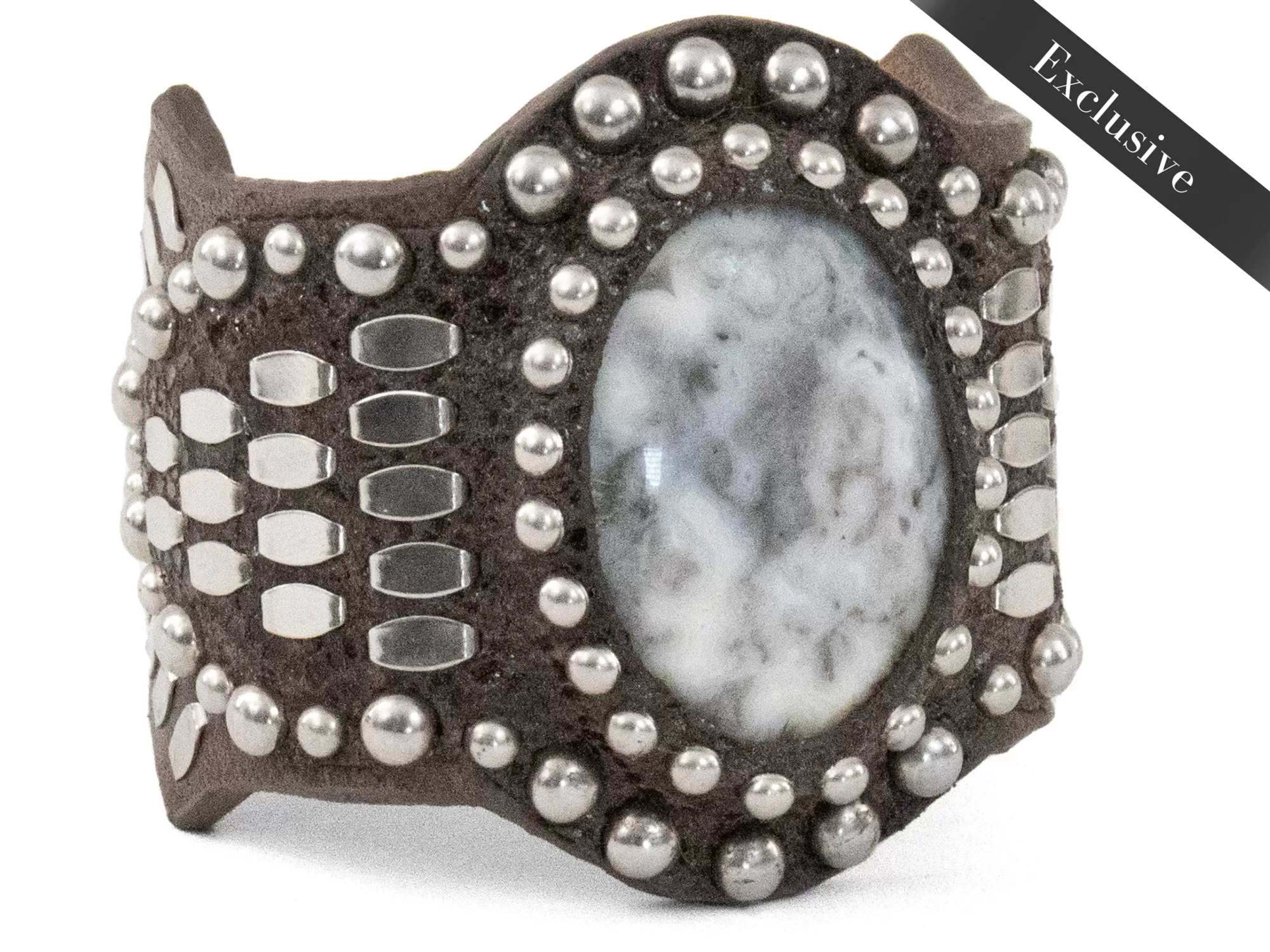 Calleen Cordero Reina Semi-precious Crazy Lace Stone Bracelet Grey Python w/ Nickel Art Fashion