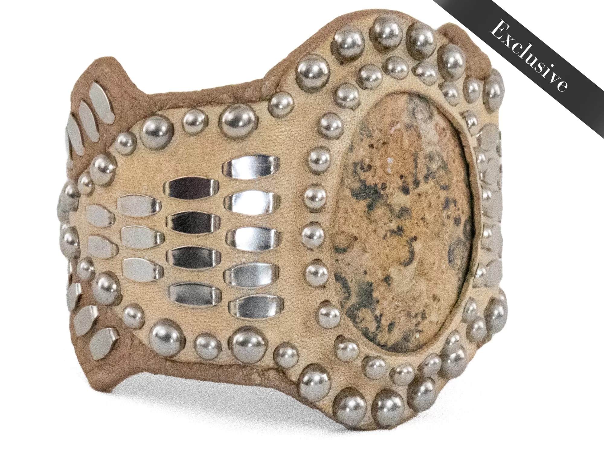 Calleen Cordero Reina Semi-precious Leopard Skin Stone Bracelet Champagne w/ Nickel Art Hot