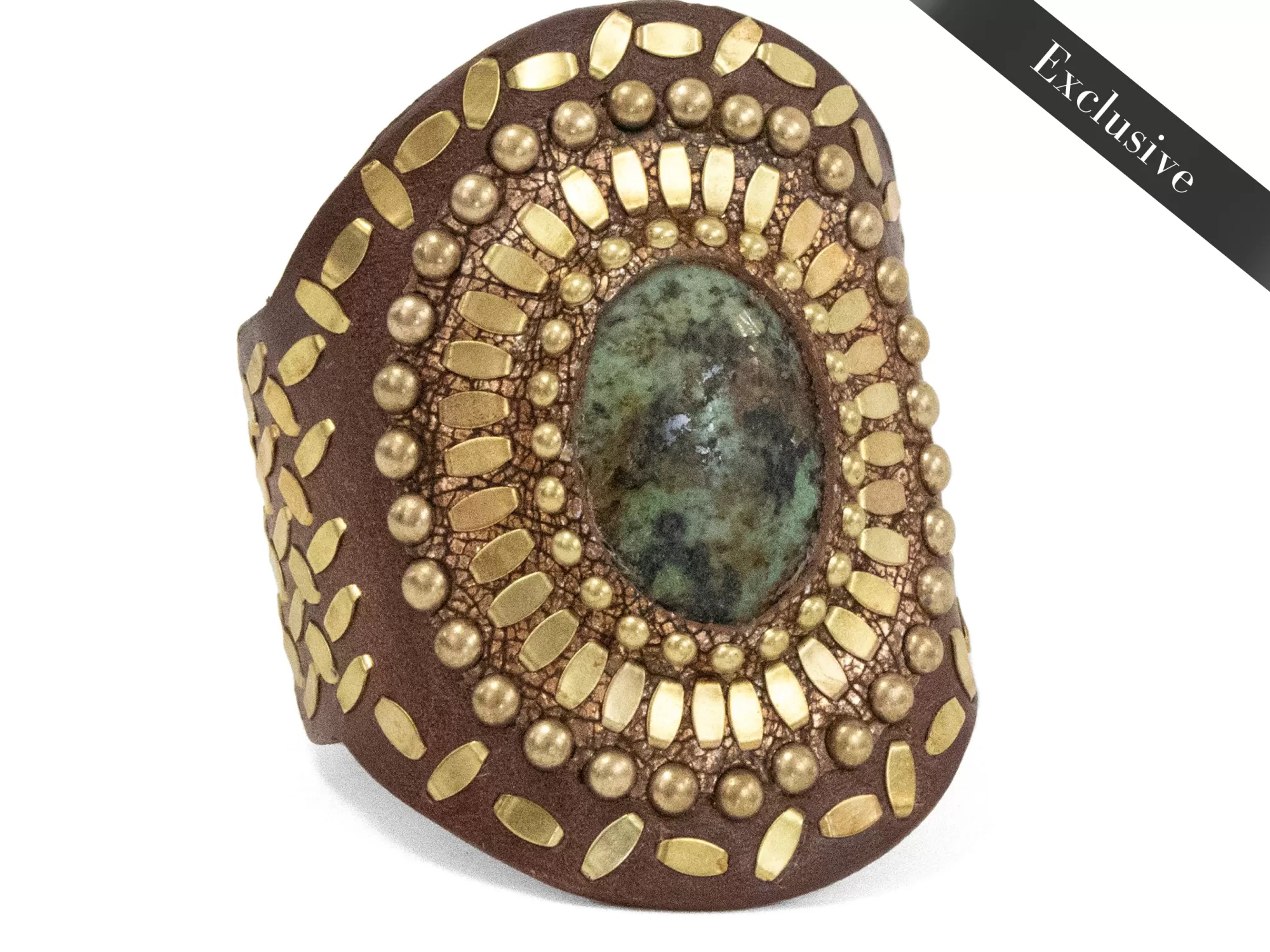 Calleen Cordero Rocal Semi-precious African Turquoise Stone Cuff Brown Veg w/ Brass Art Outlet