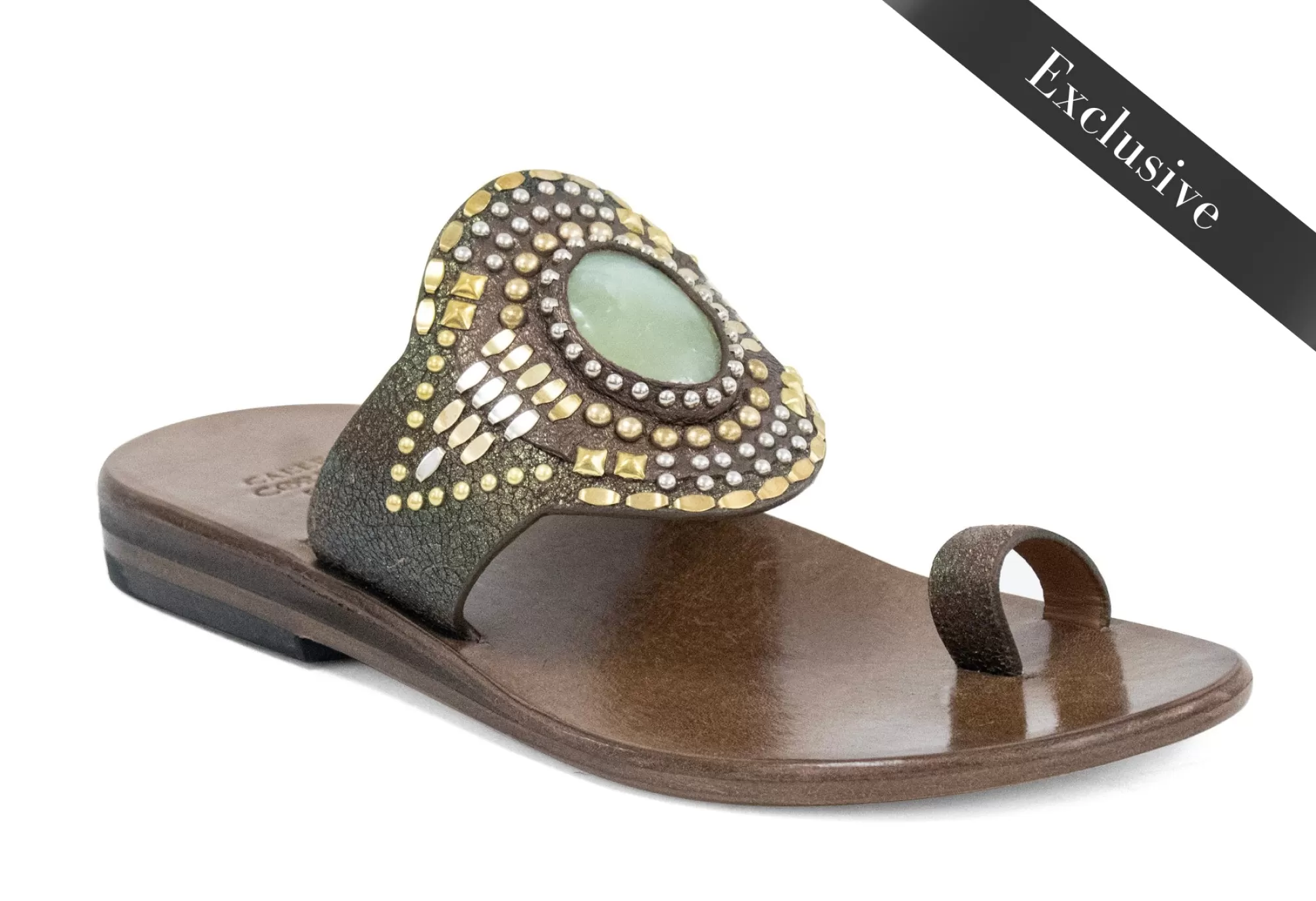 Calleen Cordero Rocal Semi-precious Jade Stone Sandal Bronze Pearl Cracked / Nickel & Brass Art Outlet