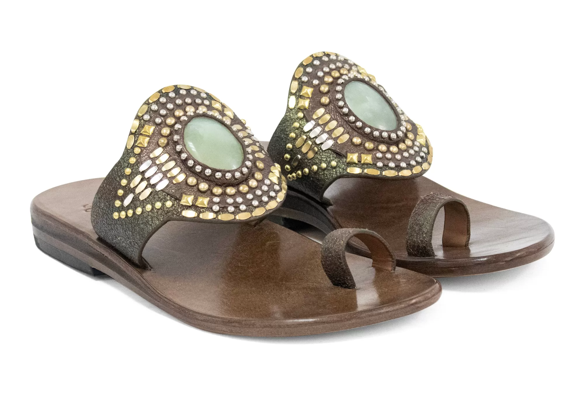 Calleen Cordero Rocal Semi-precious Jade Stone Sandal Bronze Pearl Cracked / Nickel & Brass Art Outlet