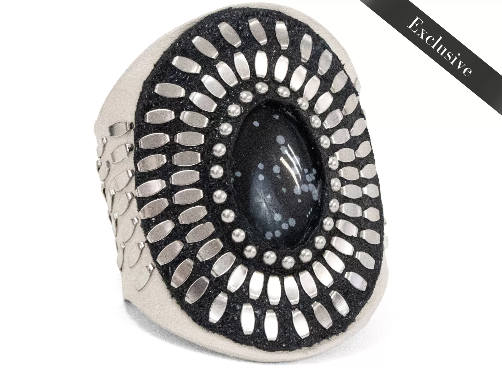 Calleen Cordero Rocal Semi-precious Snowflake Obsidian Stone Cuff White Milano w/ Nickelart Best Sale