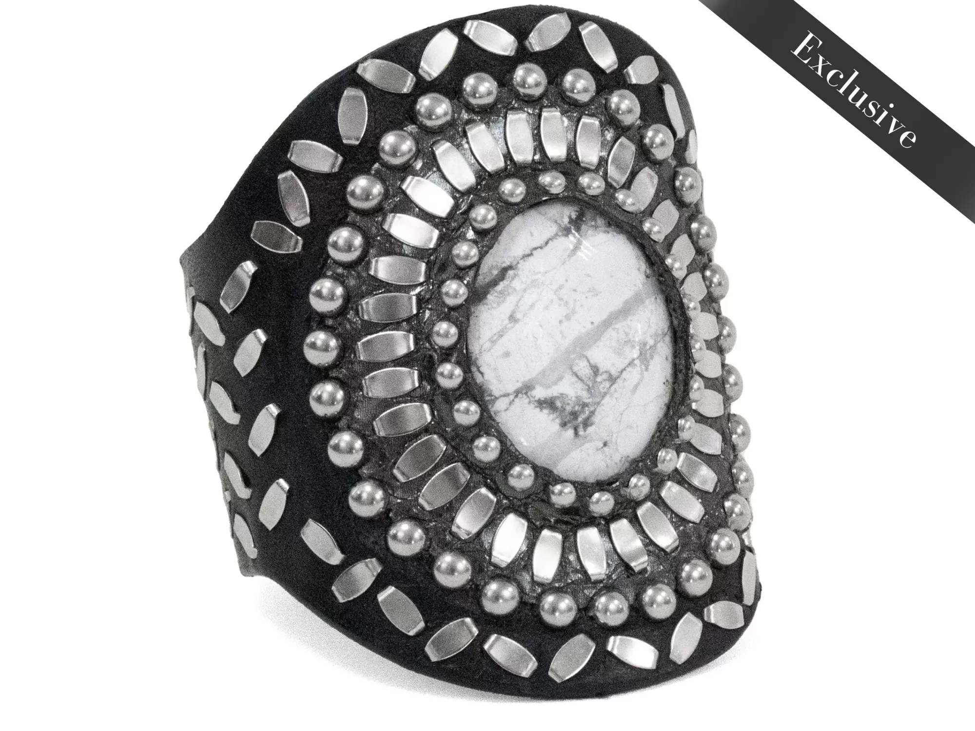 Calleen Cordero Rocal Semi-precious White Howlite Stone Cuff Black Belmont w/ Nickel Art Hot