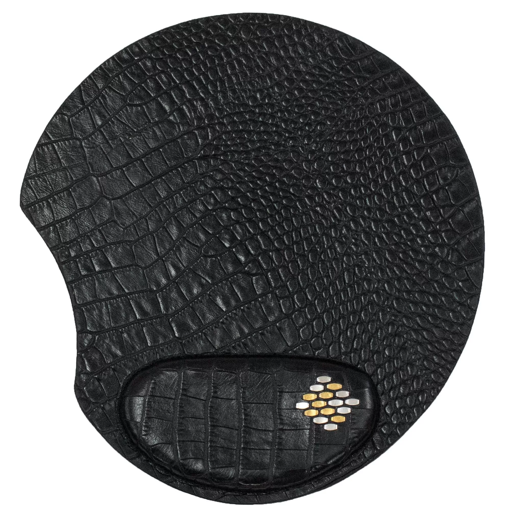 Calleen Cordero Snake Round Mouse Pad Black Croco w/ Nickel & Brass Shop